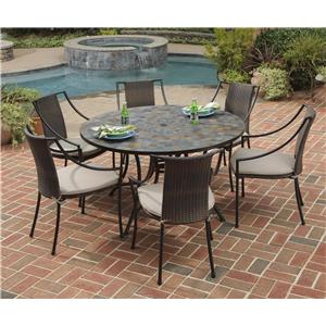 Home Styles Stone Harbor 7 Piece Round Slate Tile Patio Table And