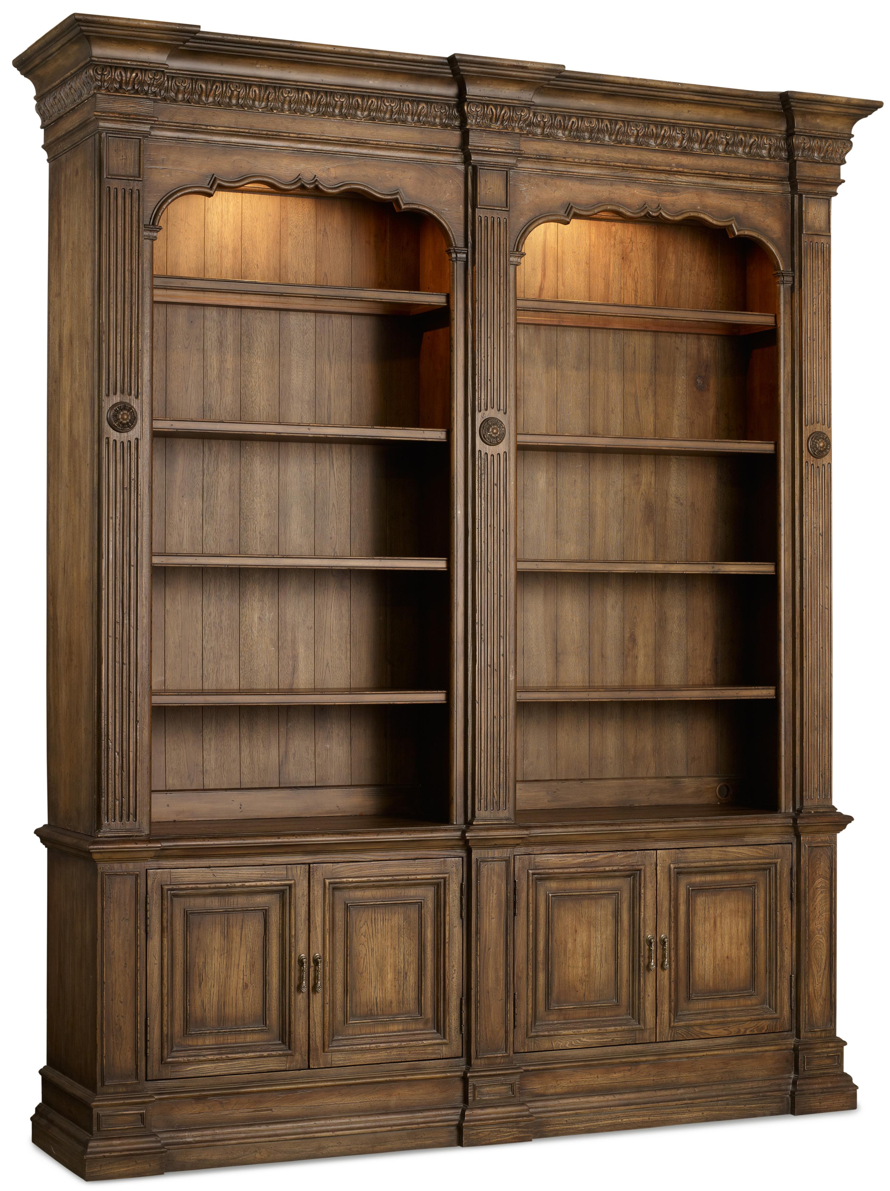 Hooker Furniture Rhapsody Double Bookcase with Touch Lighting Stoney