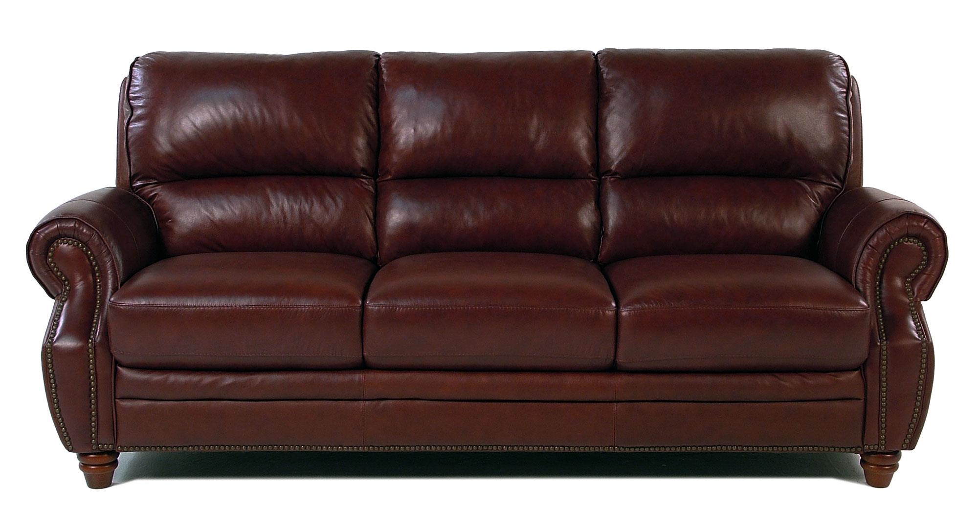 Giovani Barrister Traditional Leather Sofa w Nailhead Trim