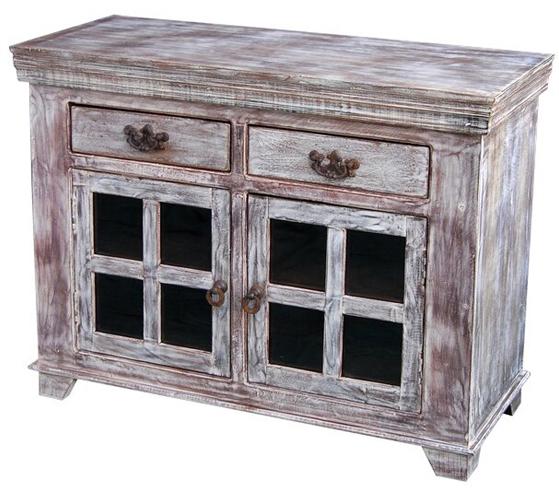 Jaipur Furniture Good Earth White Distressed Solid Wood 2 Drawer 2