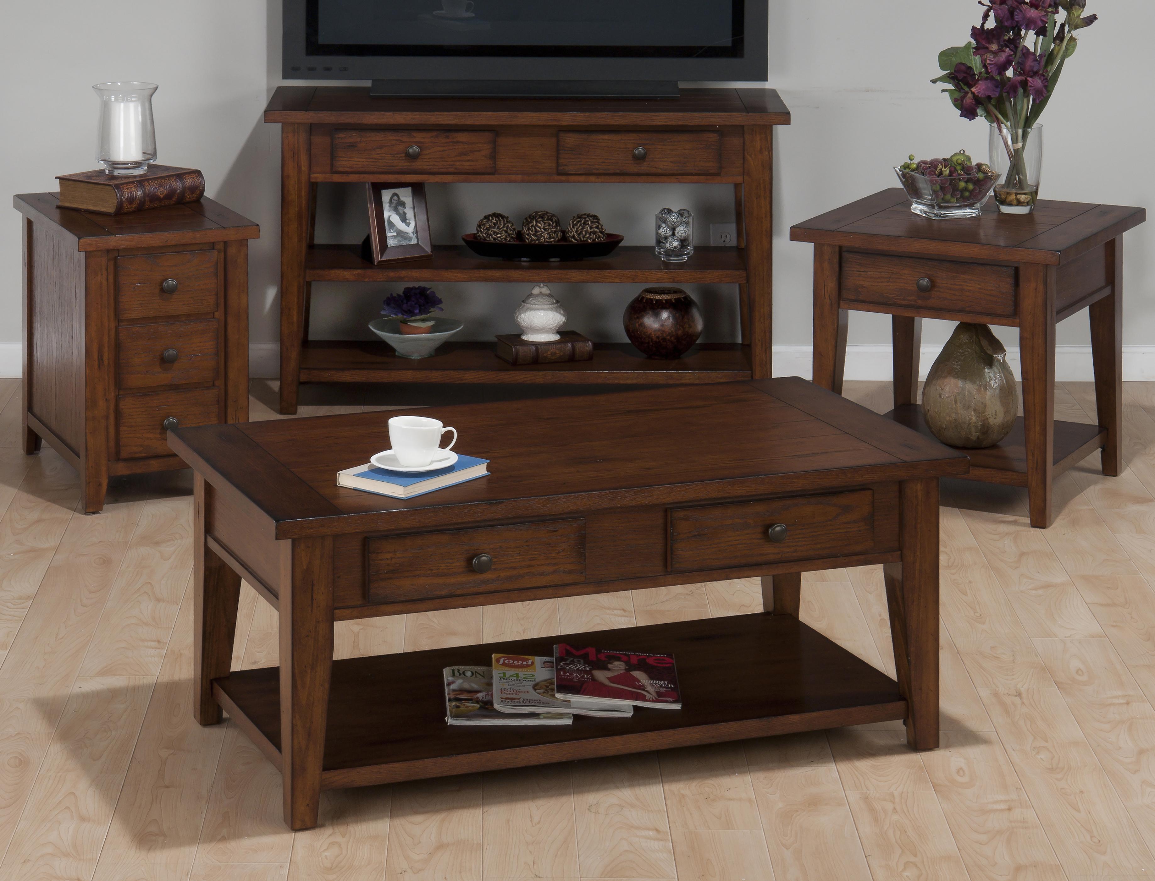 Jofran Clay County Oak Double Header Cocktail Table with 4 Drawers