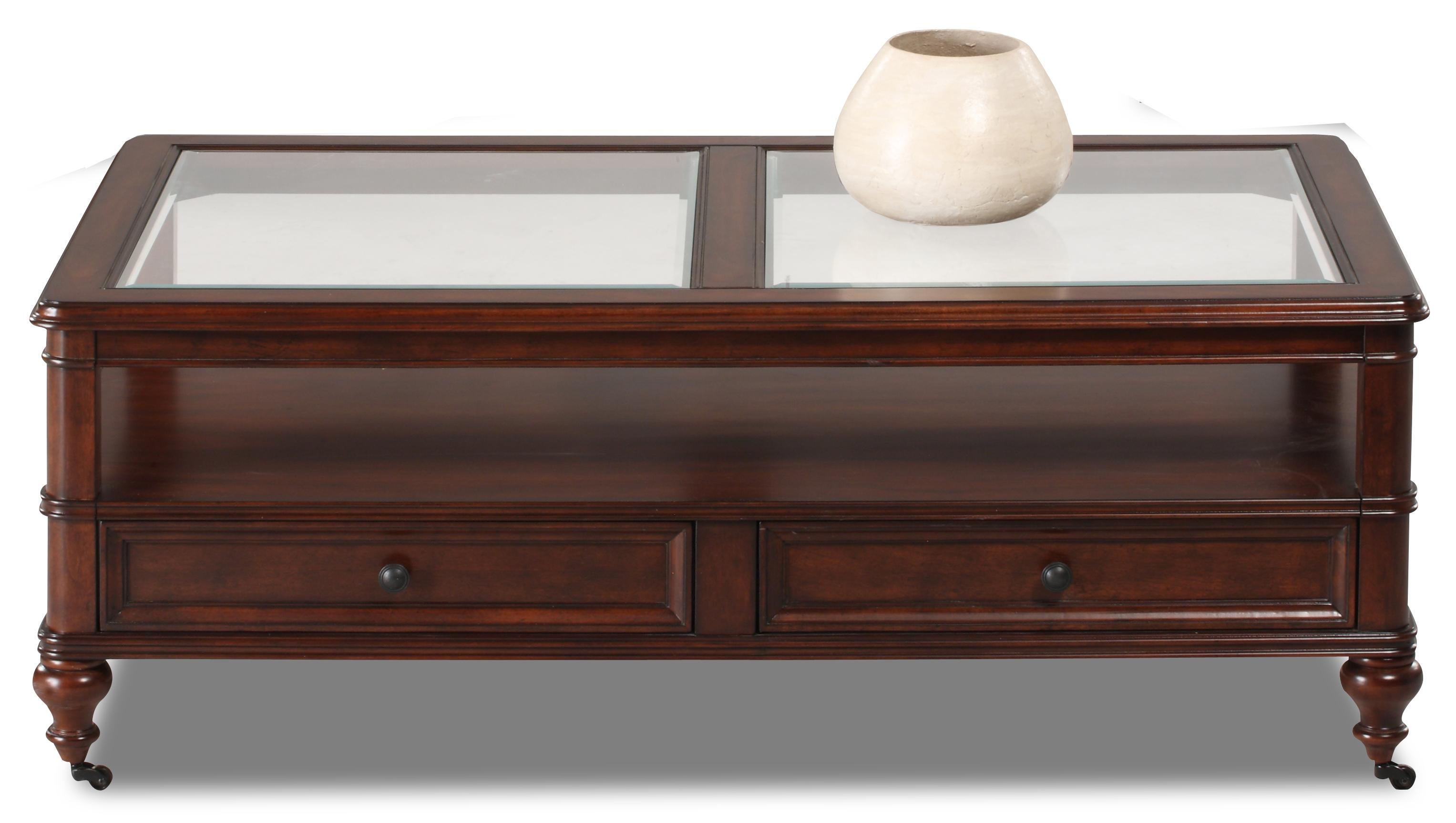 Klaussner International Kinston Cocktail Table with Glass Top and Two