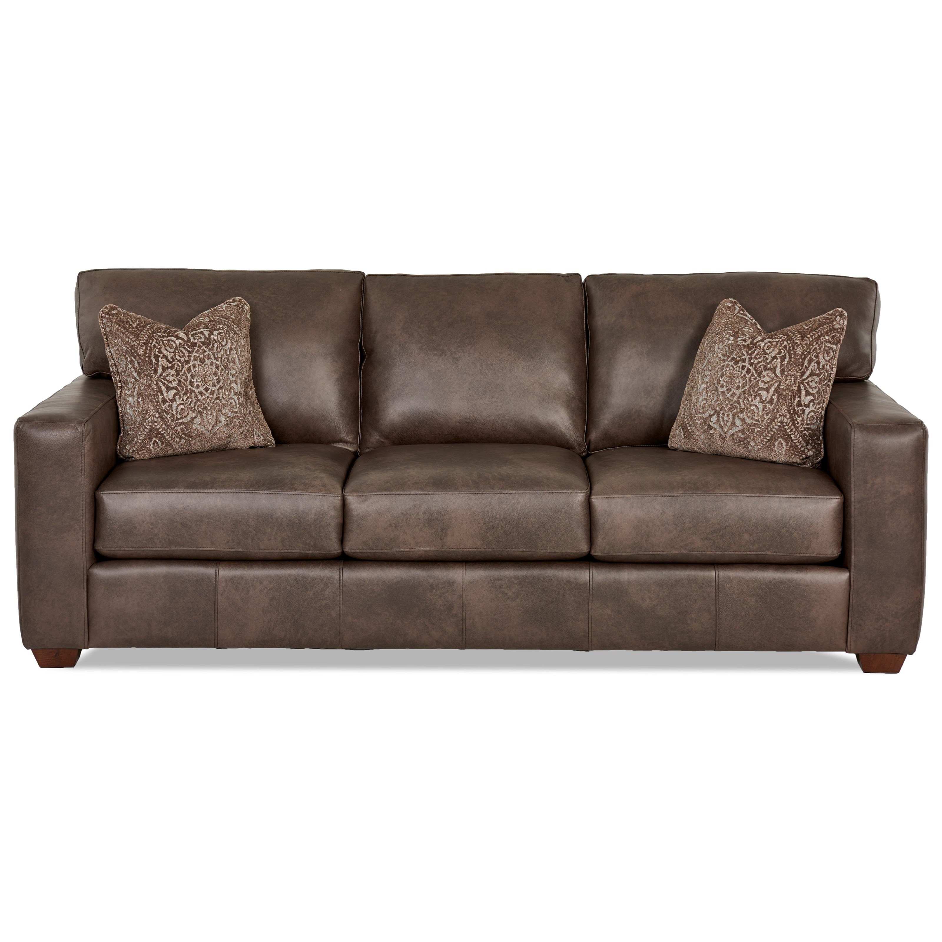 Klaussner Southport Contemporary Leather Sofa With Pillows Wayside Klaussner Southport Leather Sofa W Pillows Item Number Lt68700ap S Vintage Flint