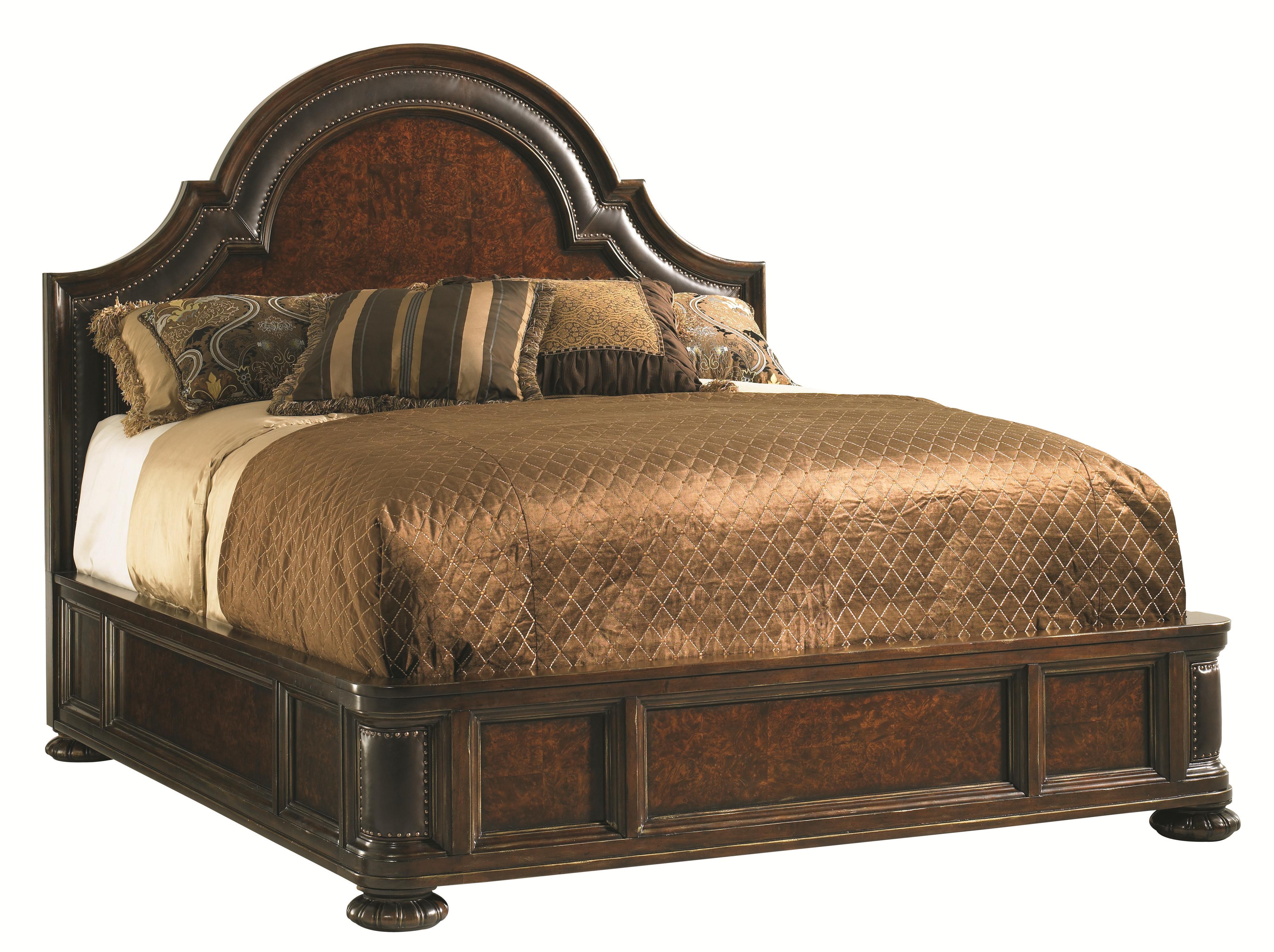 Lexington Florentino 900134C King Leather Bordered Arched Lux Wood Bed