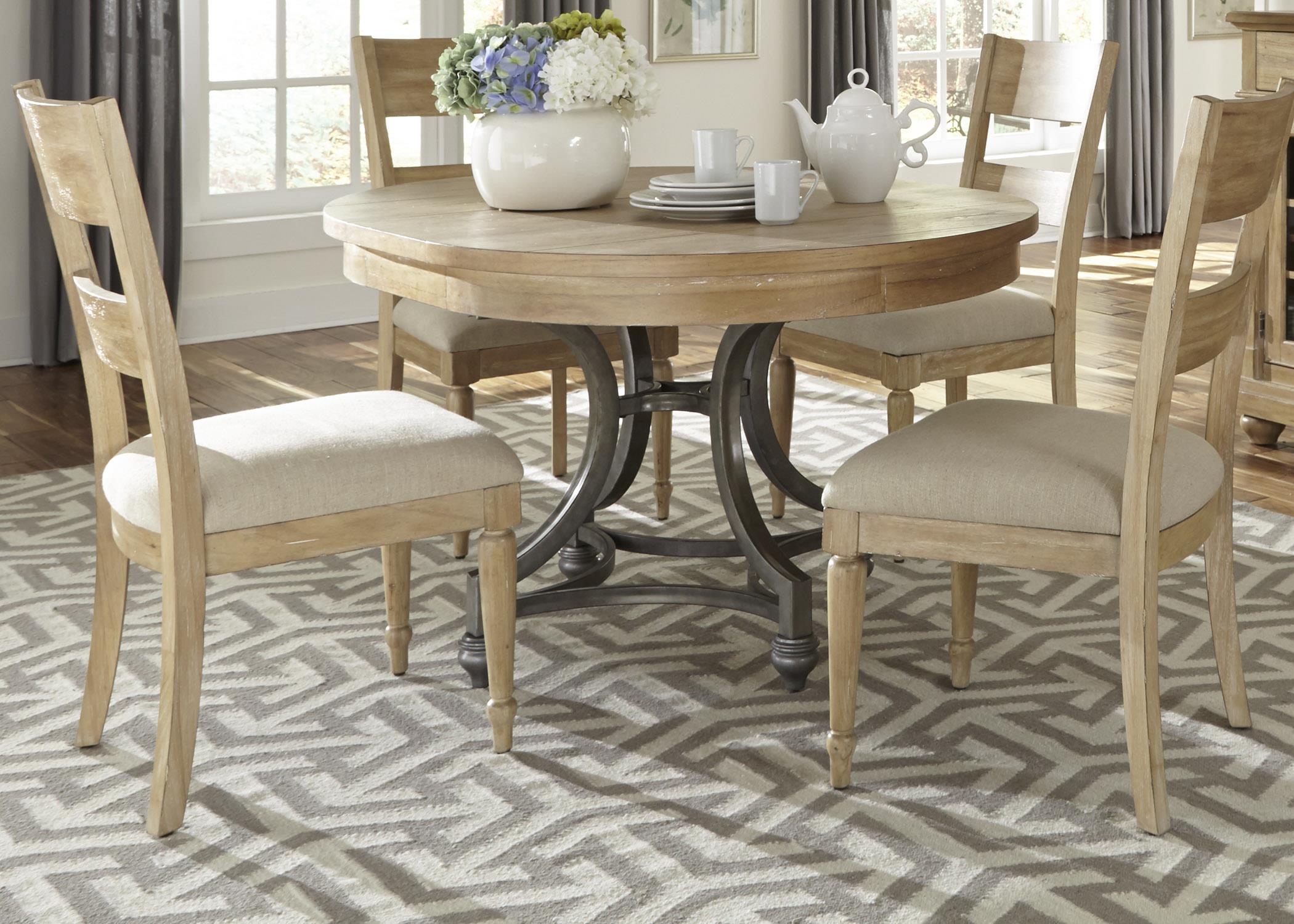 Liberty Furniture Harbor View Round Table with 4 Slat Back Chairs Set