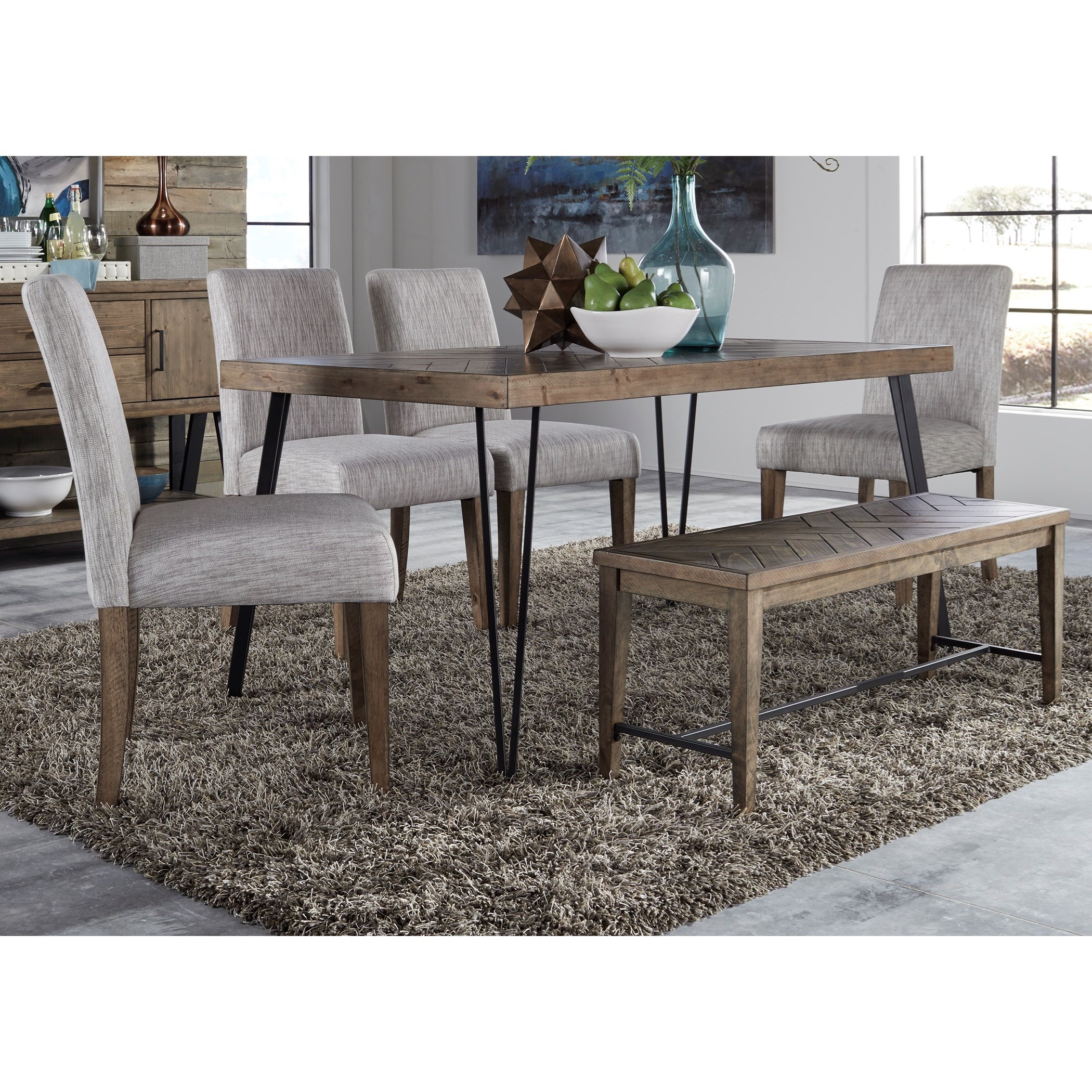 Horizons Contemporary Table And Upholstered Chair Set With Bench Herringbone Parquet Pattern By Vendor 5349 At Becker Furniture World