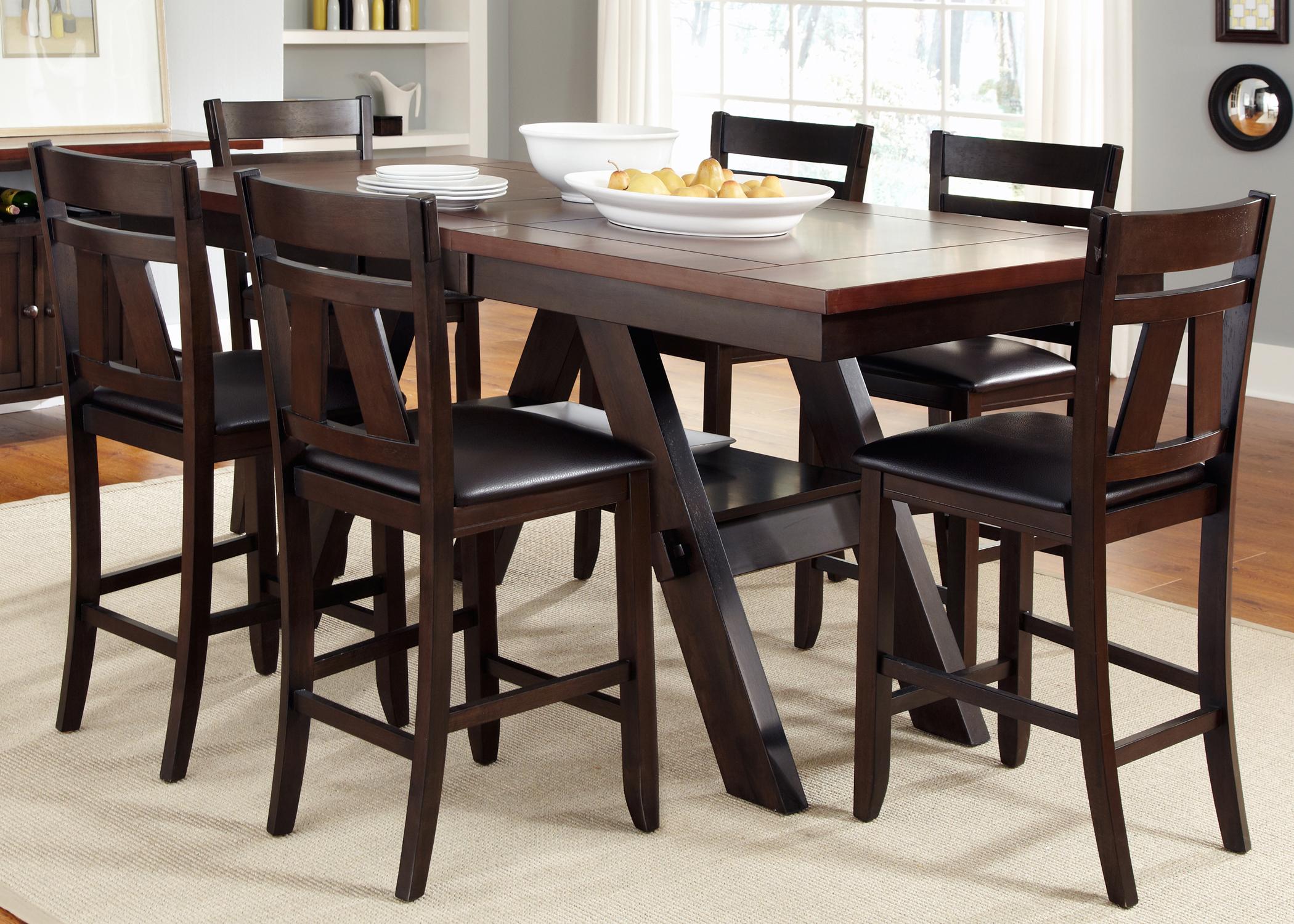 Liberty Furniture Lawson 7 Piece Trestle Gathering Table With Counter Height Chairs Set Wayside Furniture Pub Table And Stool Sets