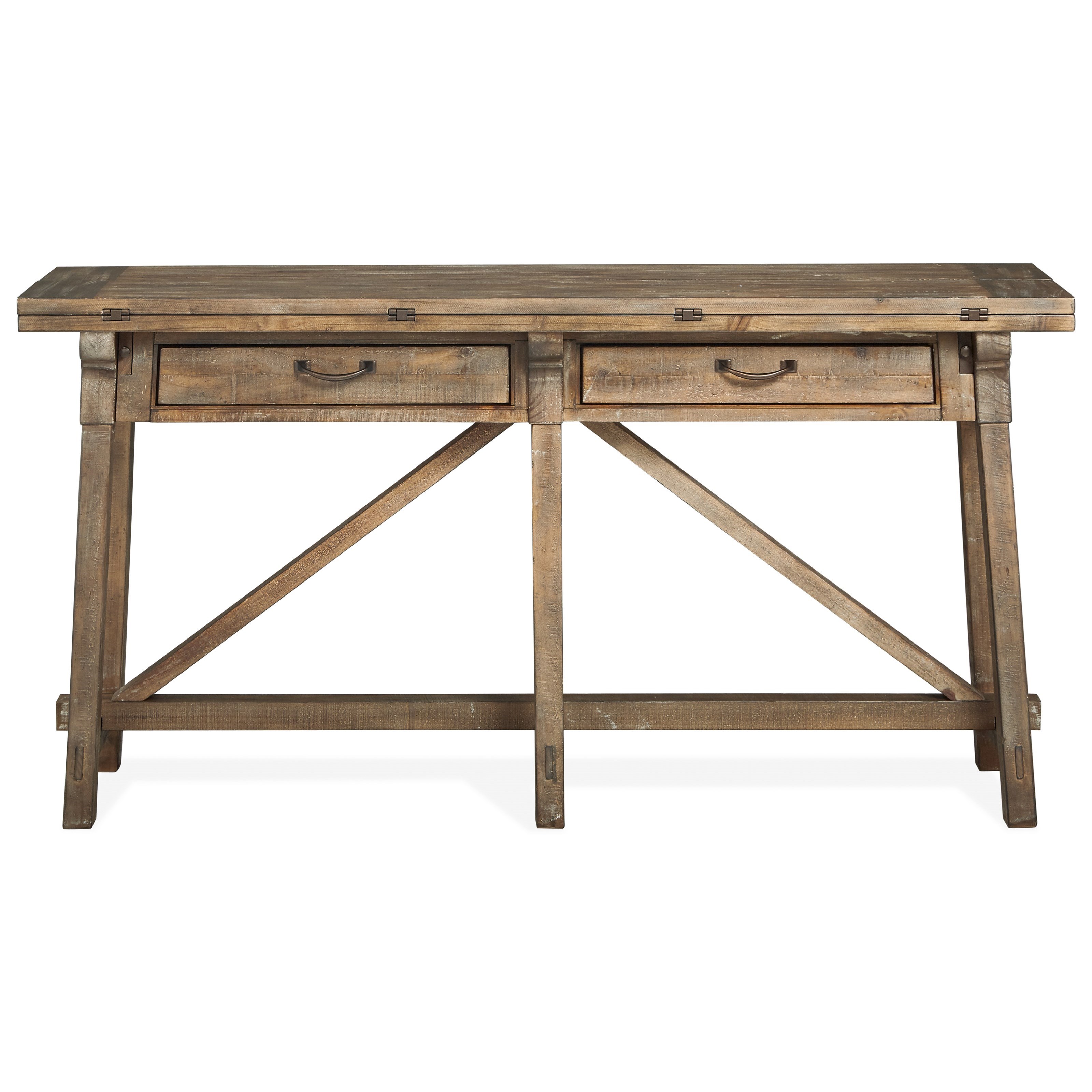Magnussen Home Bluff Heights Rustic Flip Top Sofa Table With Flip Top Sofa Table