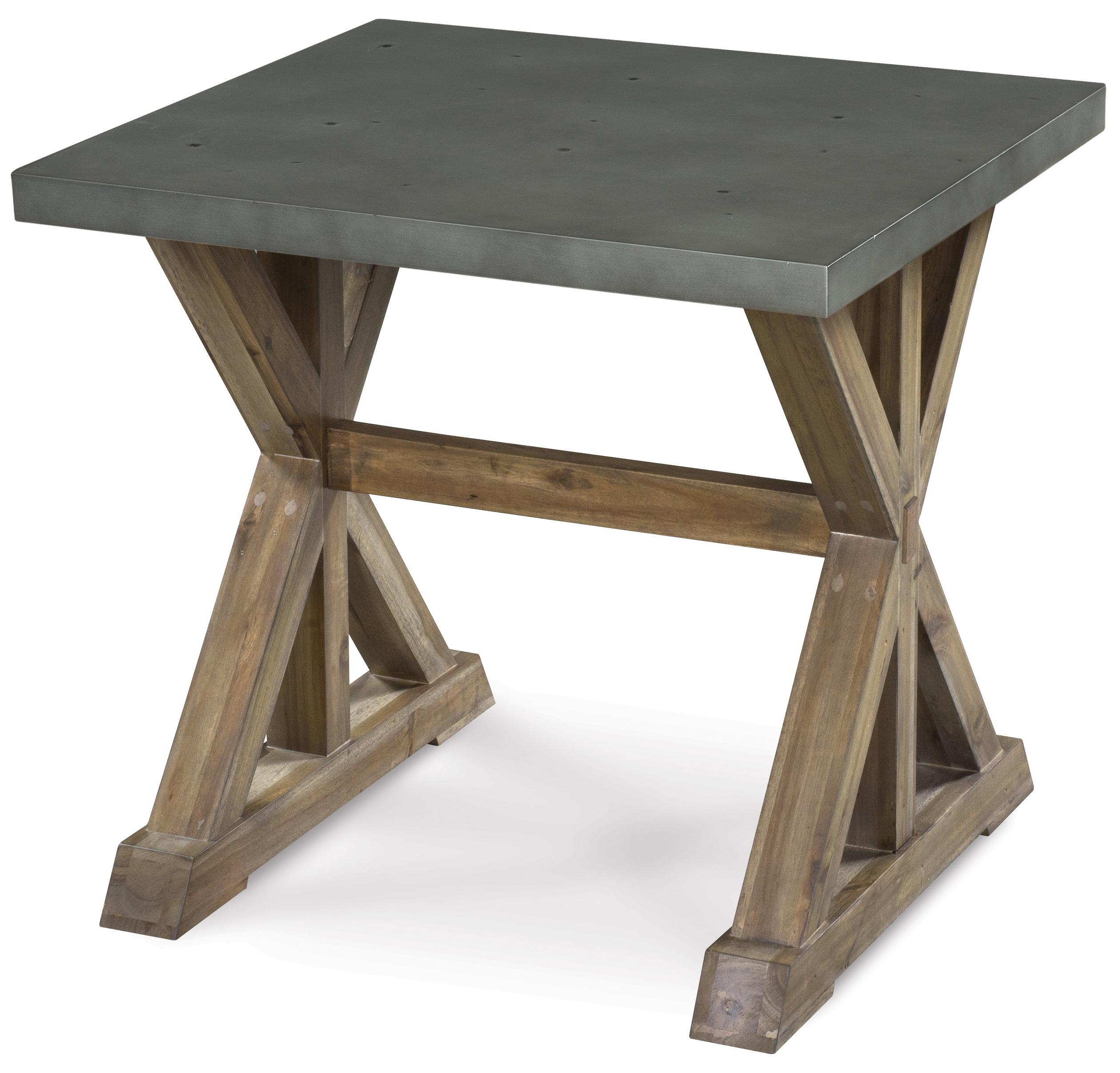 lybrook rectangular end table with stone top and wooden trestle base by magnussen home at colder s furniture and appliance