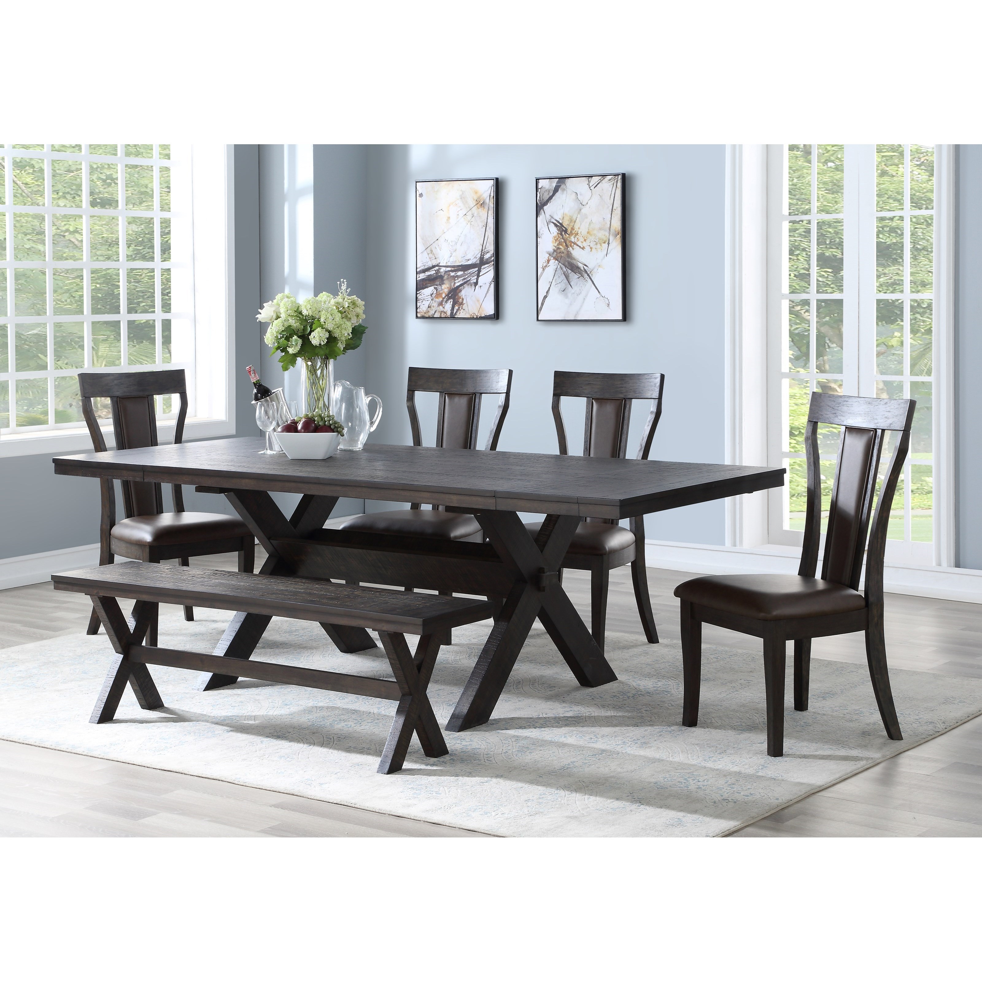 New Classic Aubree D682 10t 10b 25 4x20 Contemporary Table And Chair Set With Bench And 2 Extension Leaves Corner Furniture Table Chair Set With Bench