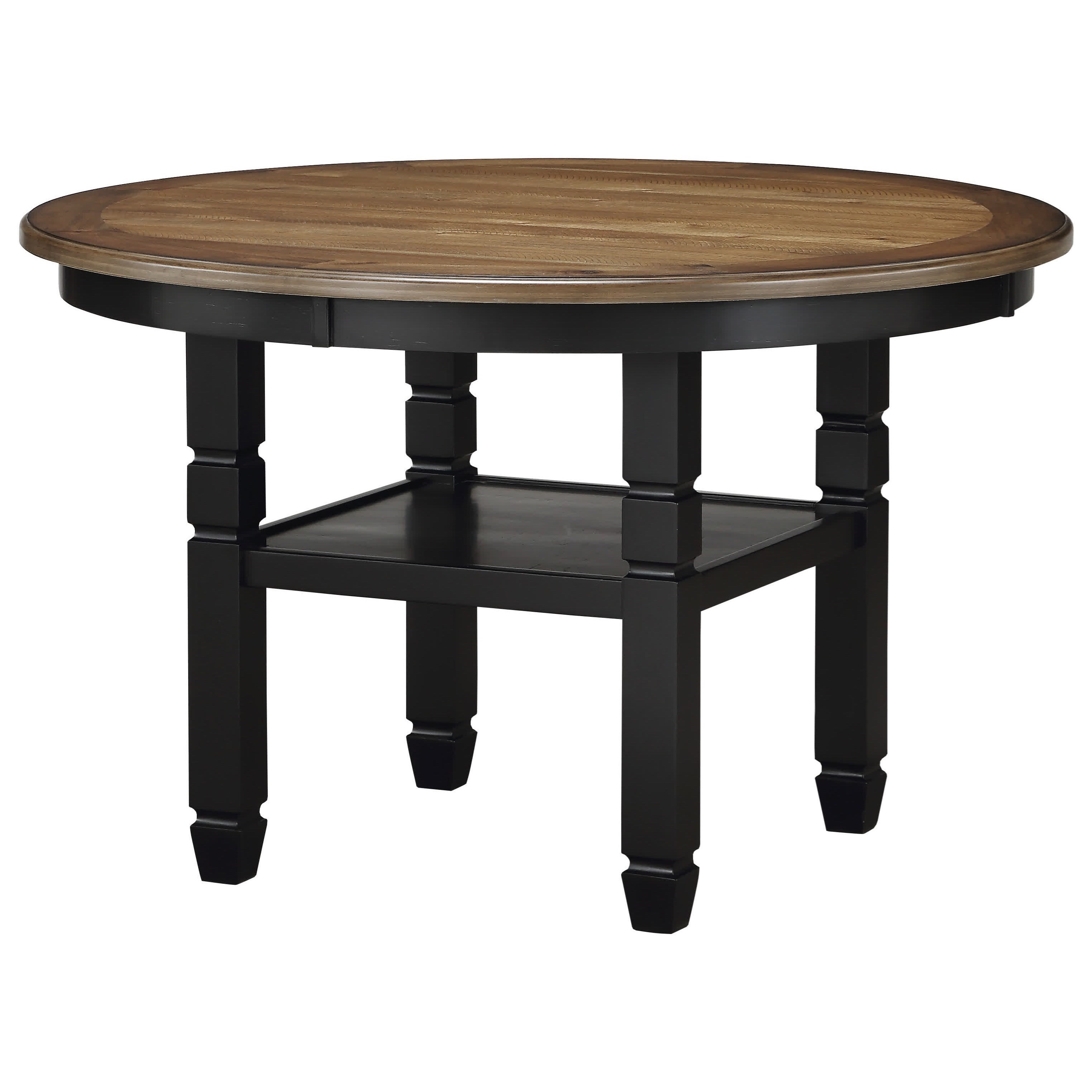 New Classic Furniture Prairie Point D058b 11 Farmhouse Round Dining Table With Shelf Del Sol Furniture Dining Tables