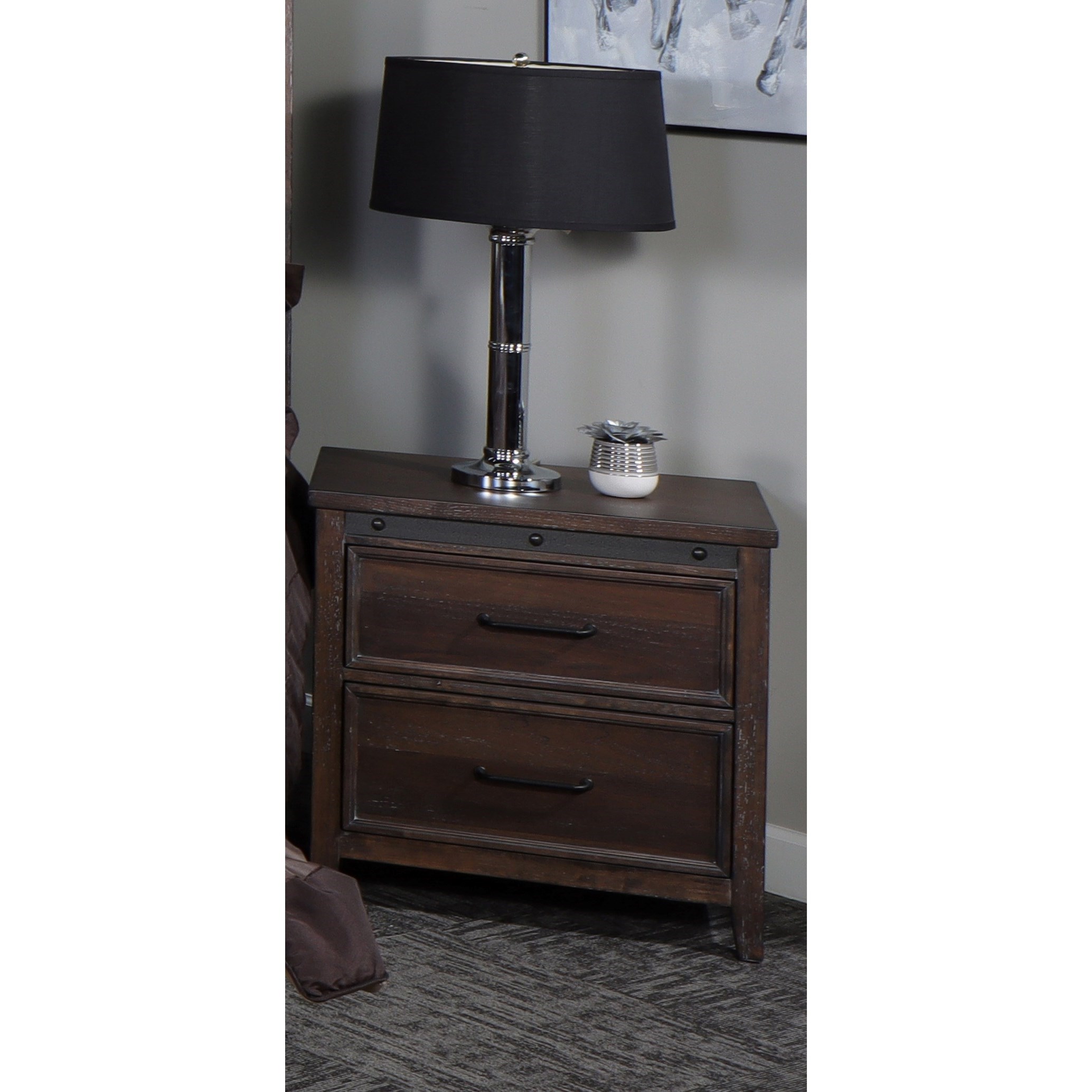 New Classic Stonehurst Industrial Nightstand Felt Lined Drawer Wilcox Furniture Nightstands