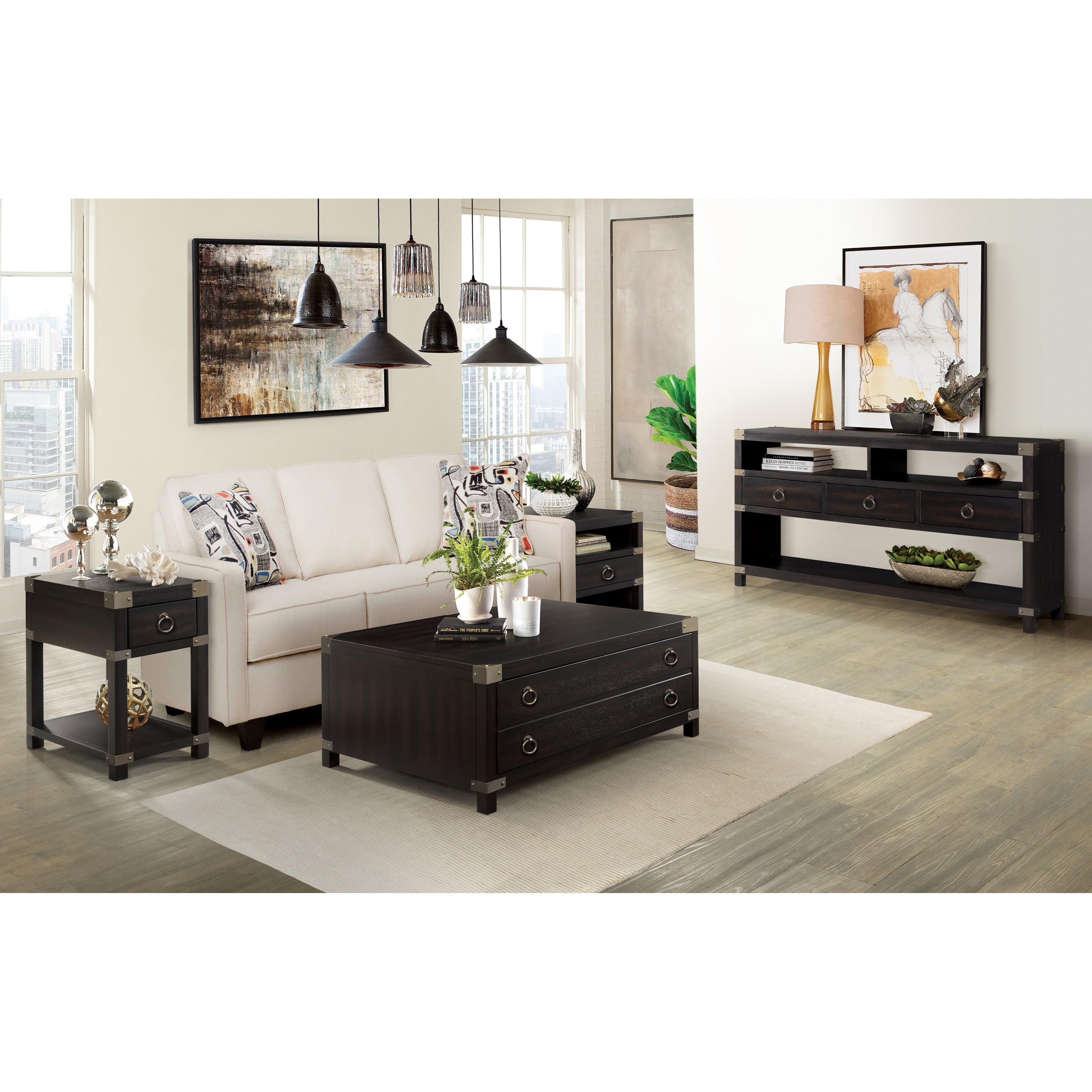 Riverside Furniture Myra 1 Drawer Chairside Table with Metal Corner