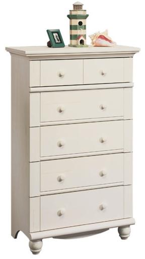 Sauder Harbor View 158015 Antique Finished 5 Drawer Chest With Turned Feet Corner Furniture Drawer Chests
