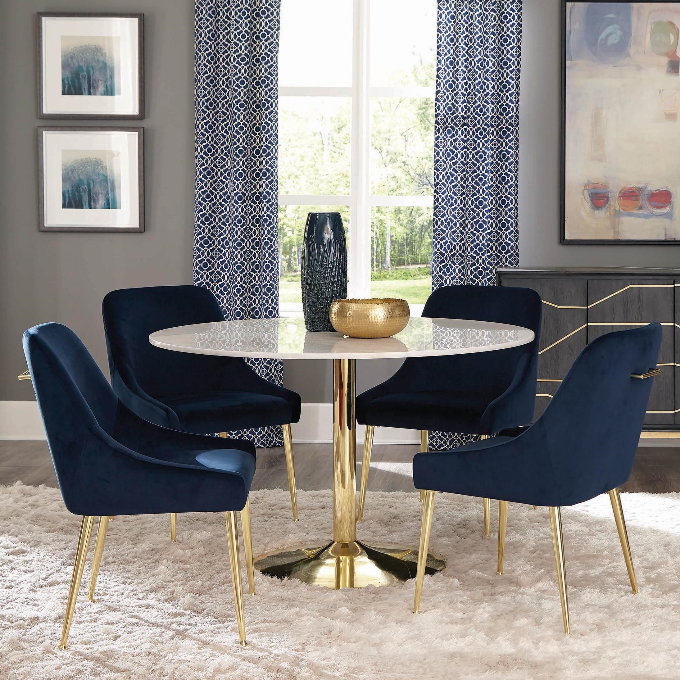 Scott Living Steele 5 Piece Glam Dining Set With Marble Table And 5 Pc Dining Set