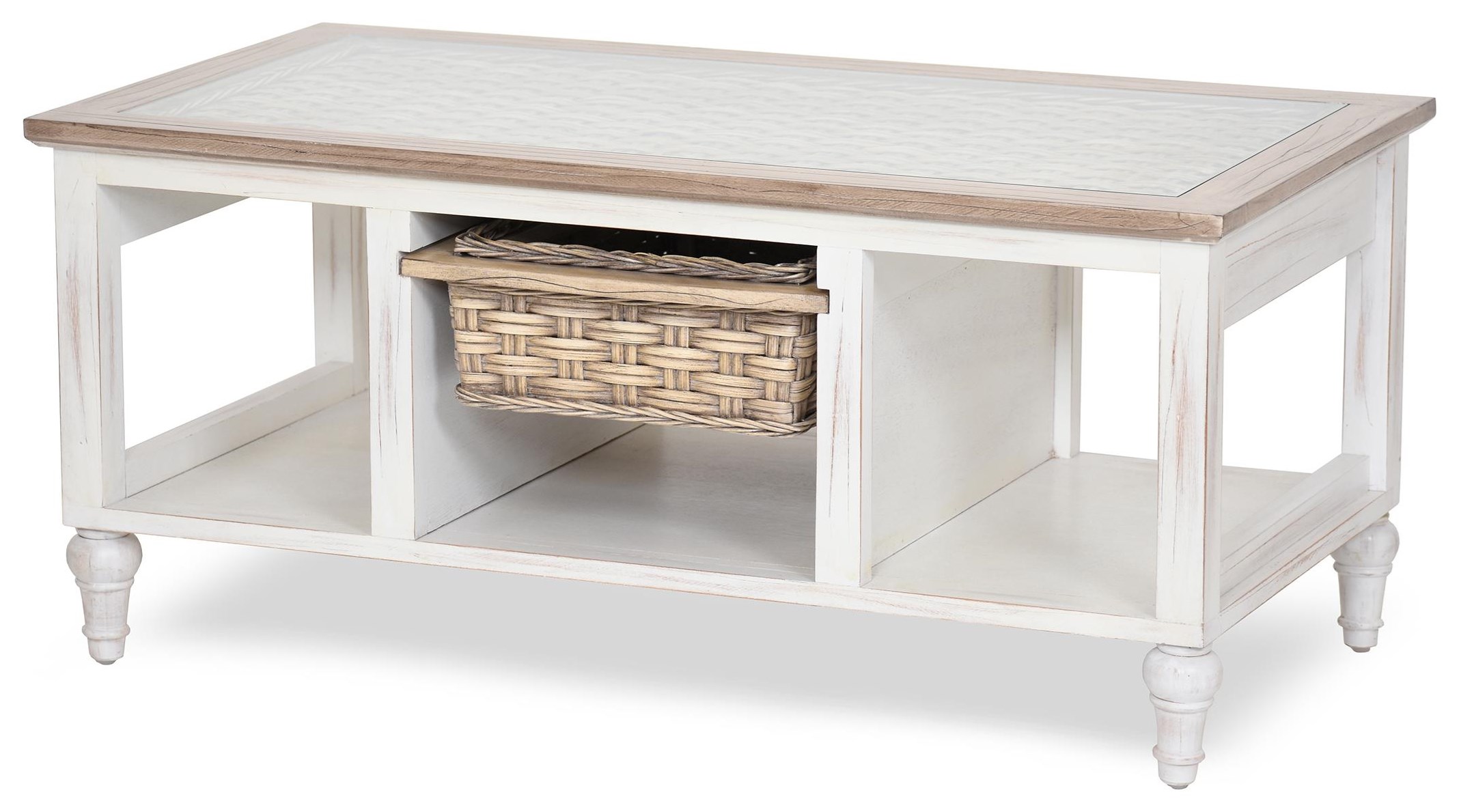 Sea Winds Trading Company Island Breeze One Basket Coffee Table Weathered White Johnny Janosik Cocktail Coffee Tables