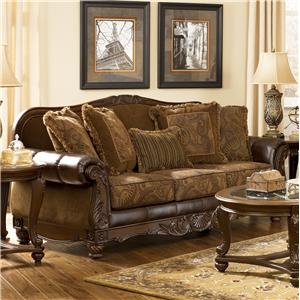 Fresco Durablend Antique Traditional Stationary Sofa With Rolled Arms By Signature Design Ashley At Royal Furniture