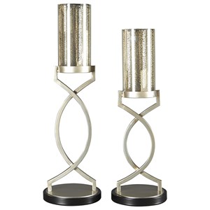 Signature Design by Ashley Accents Odele Silver Finish Candle Holders, Set of 2