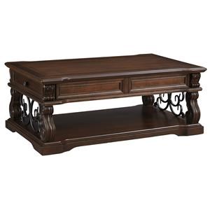 Signature Design By Ashley Alymere T869 9 Traditional Lift Top Cocktail Table With 2 Drawers 1 Shelf Sam Levitz Furniture Cocktail Or Coffee Table