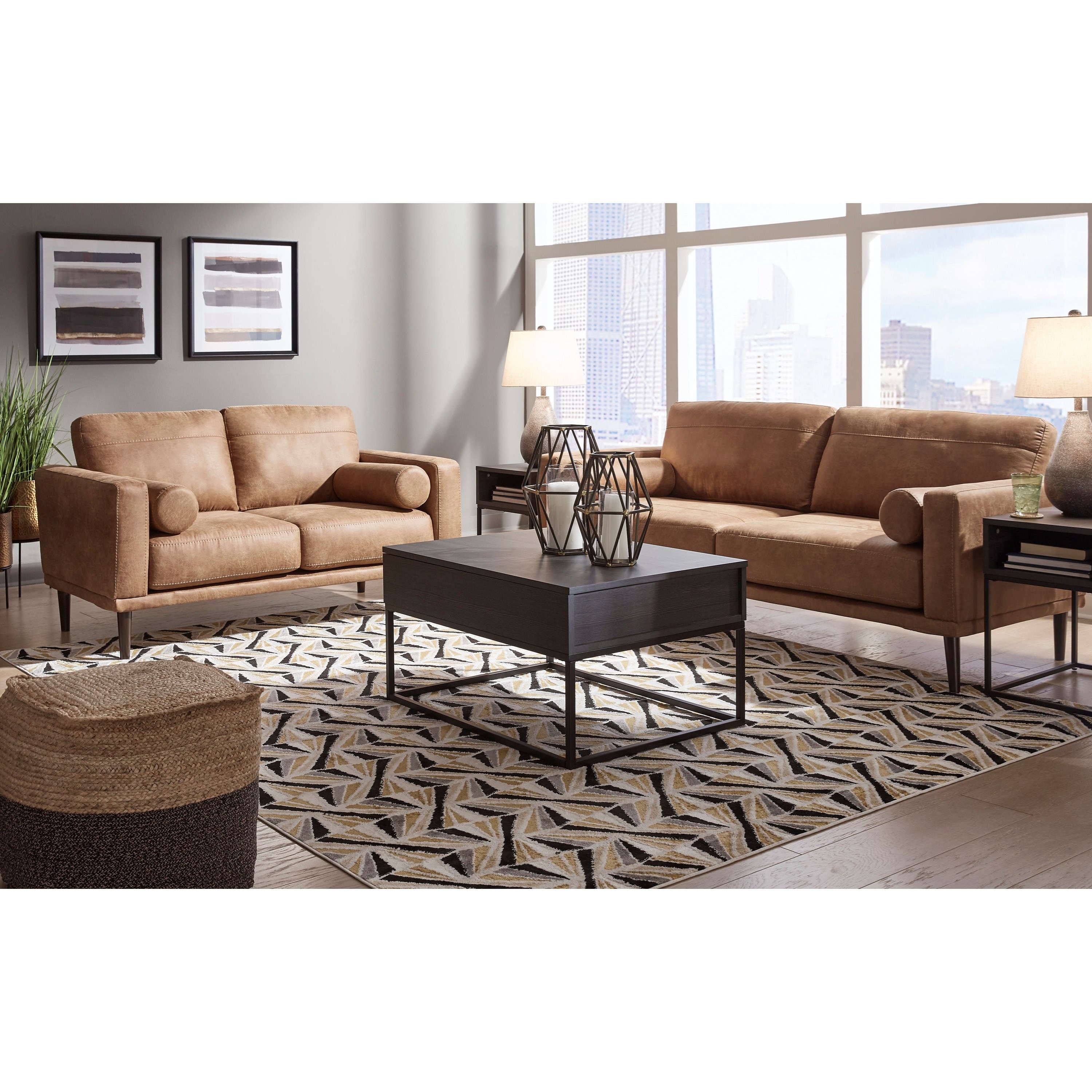 Signature Design by Ashley Arroyo MId-Century Modern Brown Faux Leather