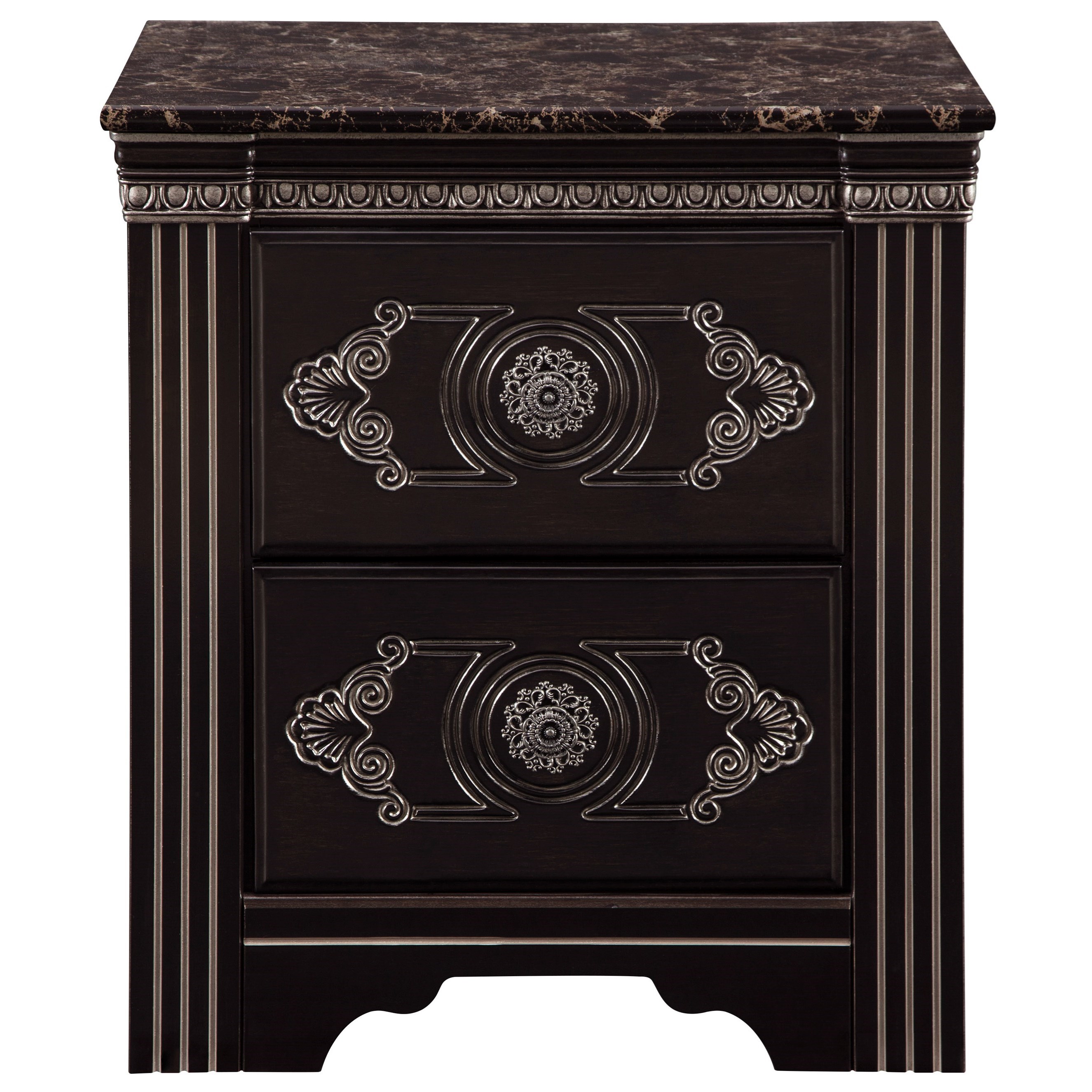 Signature Design By Ashley Banalski Traditional 2 Drawer Nightstand With Faux Marble Top And Usb Qi Wireless Charger A1 Furniture Mattress Nightstands