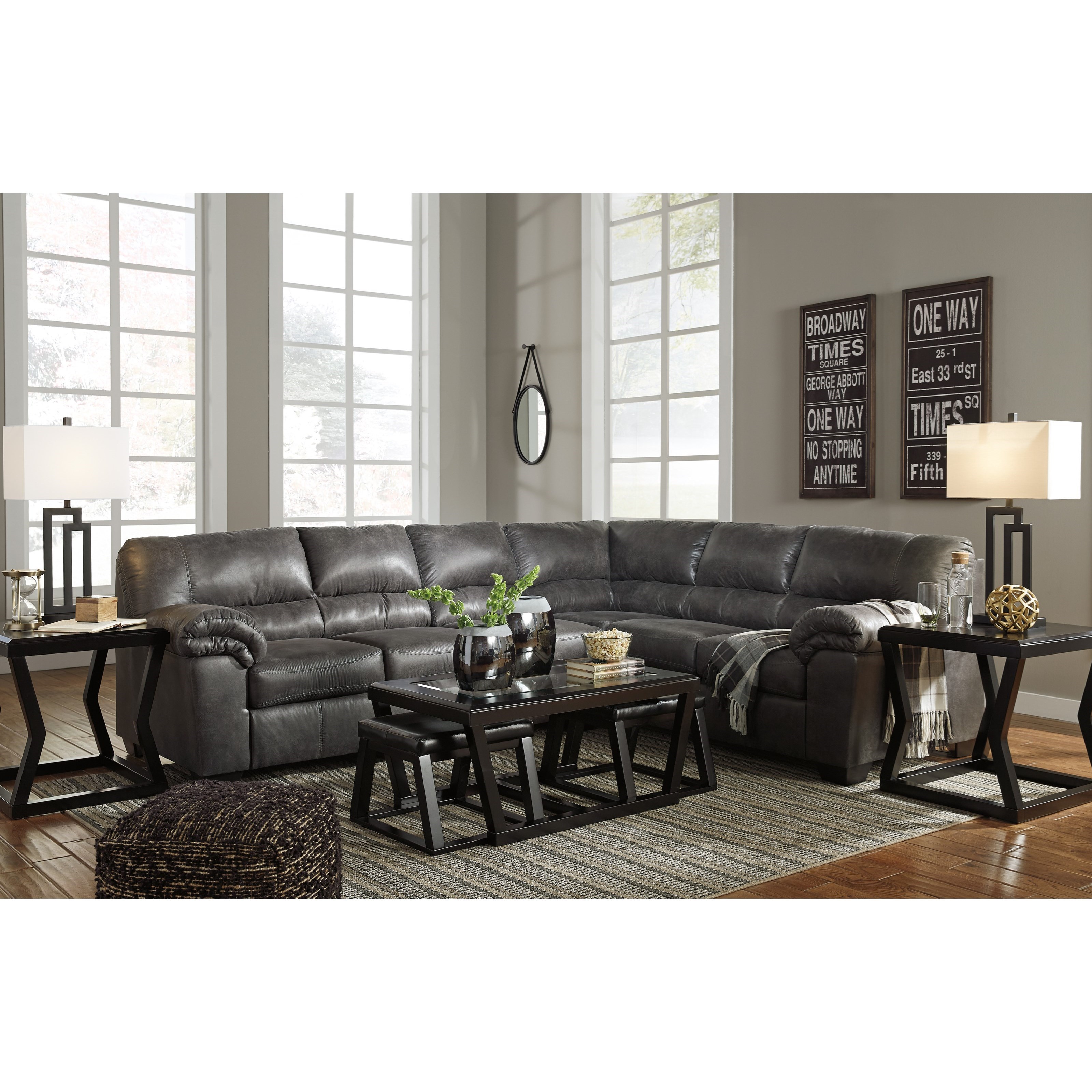 Signature Design by Ashley Bladen 3-Piece Faux Leather ... Living room set with reclining sofa, reclining loveseat with console, 1 coffee table and 2 end tables.