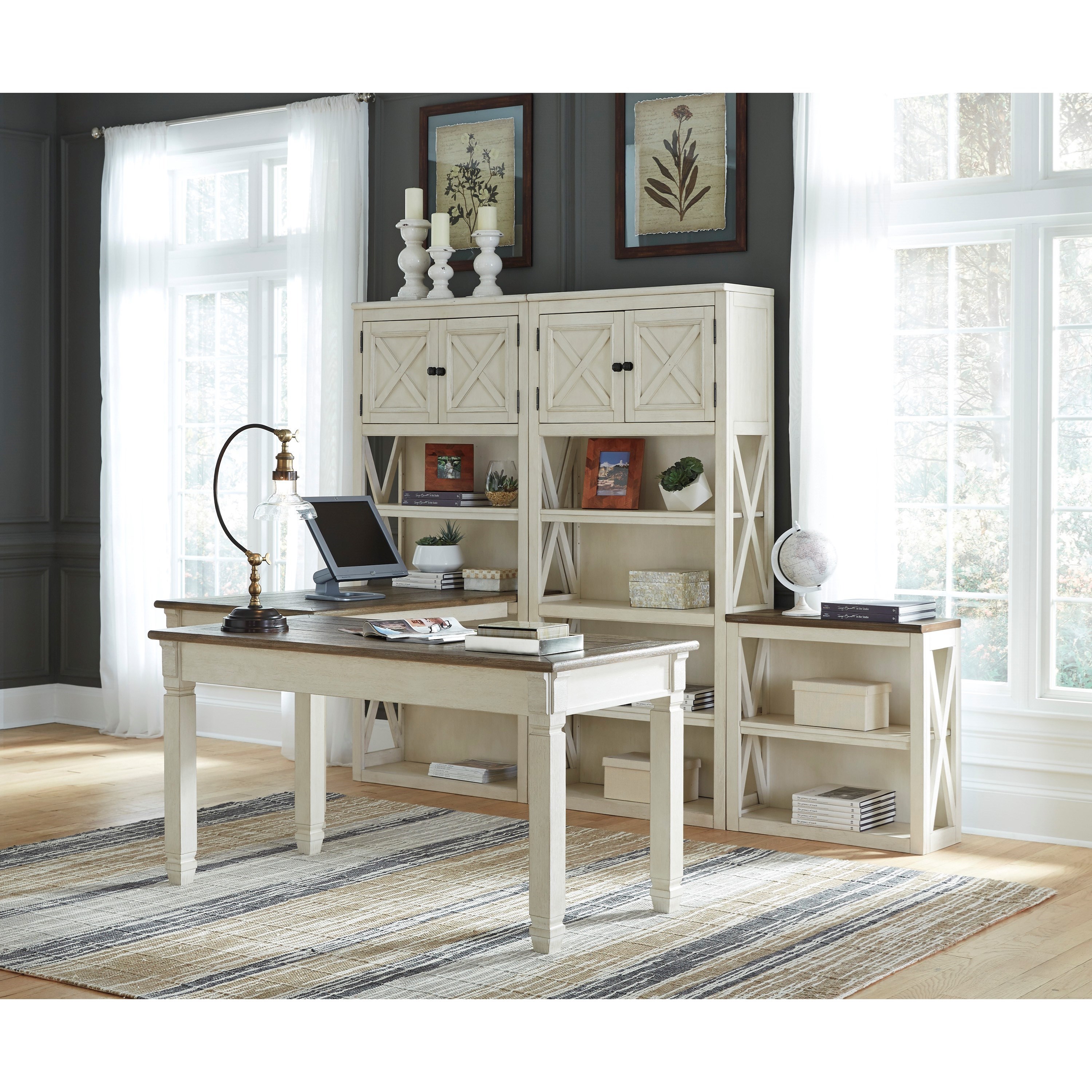 Signature Design by Ashley Bolanburg Two-Tone Home Office Desk with 3 Drawers | Royal Furniture ...