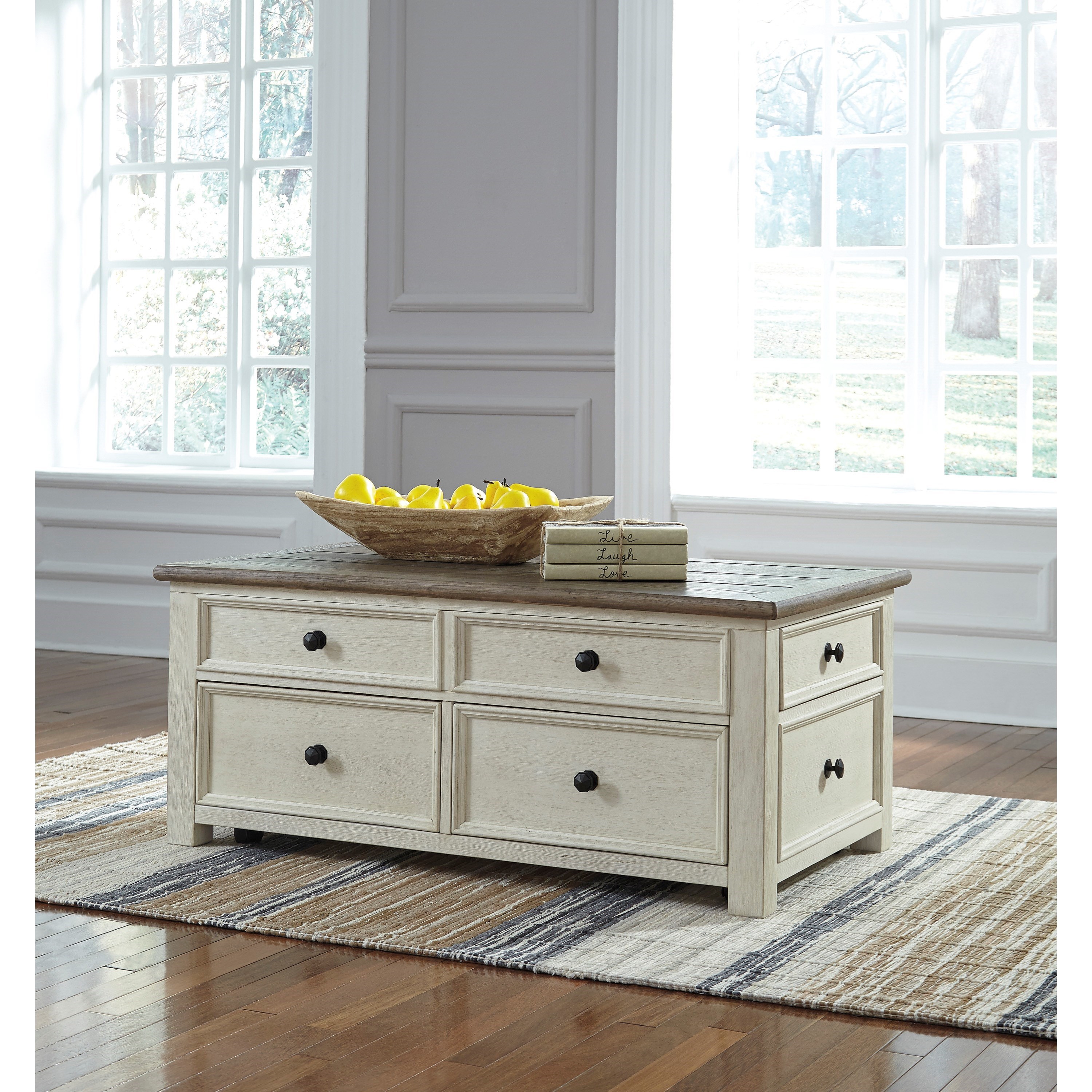 Signature Design by Ashley Bolanburg Lift Top Cocktail Table with 4 Drawers | Godby Home ...