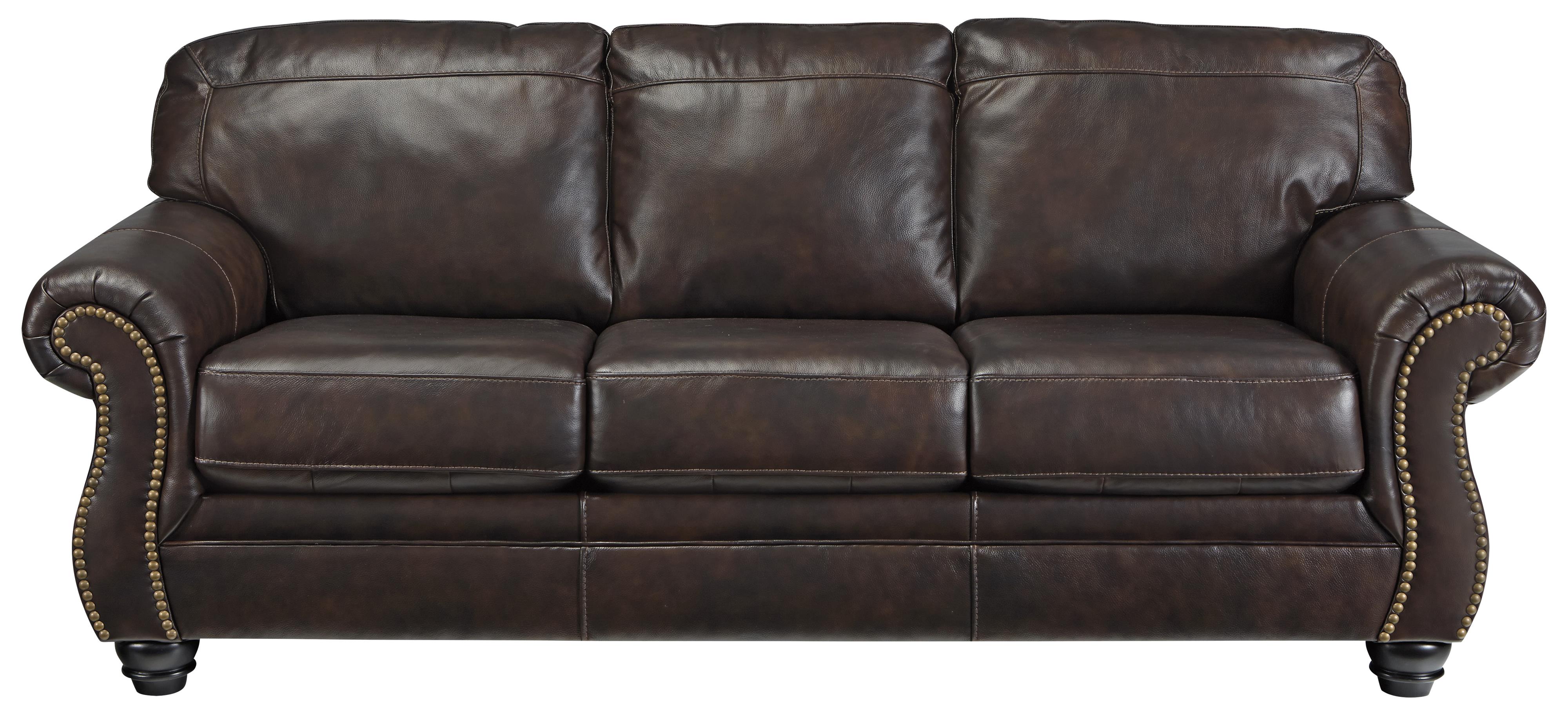 Rotmans Essentials 100 Brisbane Traditional Leather Match Sofa with Rolled Arms & Nailhead Trim ...