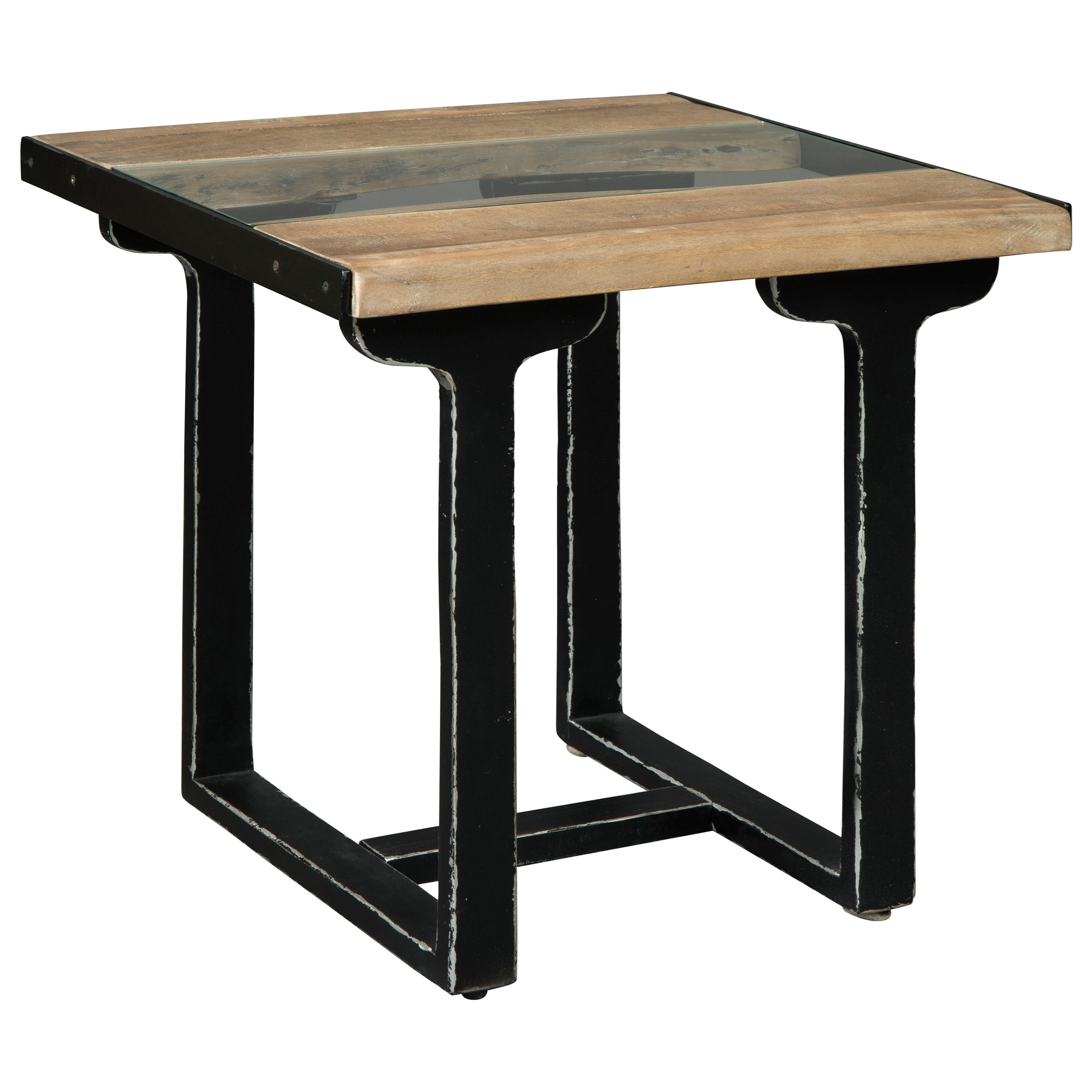 Signature Design By Ashley Calkosa Industrial Live Edge Wood Glass Rectangular End Table With Metal Legs Lindy S Furniture Company End Tables