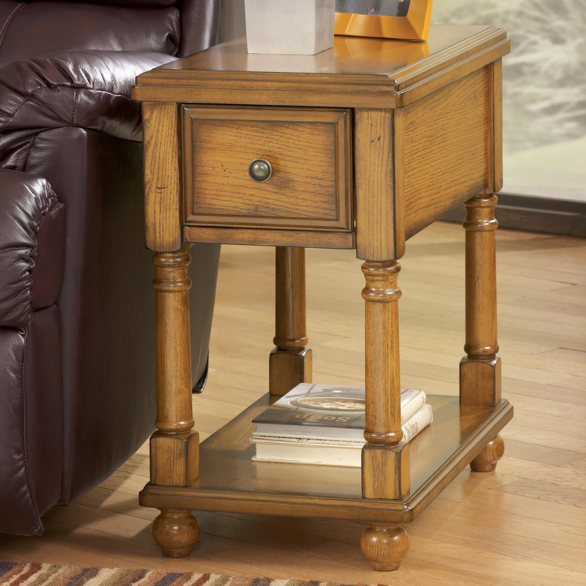 Signature Design By Ashley Breegin Contemporary Brown Holfield Chairside End Table With Drawer And Shelf Standard Furniture End Tables