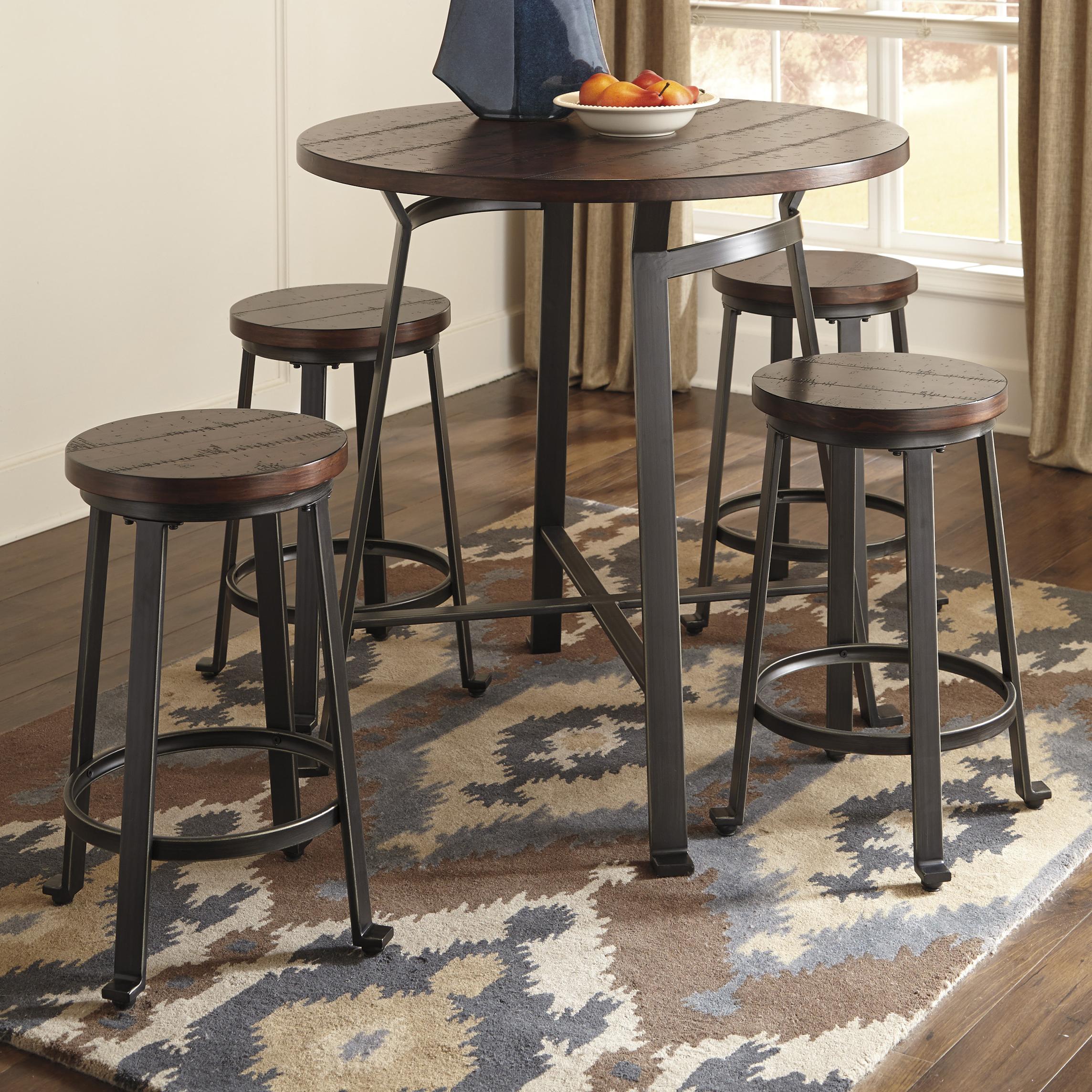 Signature Design Challiman 5 Piece Round Counter Table Set Fisher Home Furnishings Pub Table And Stool Sets