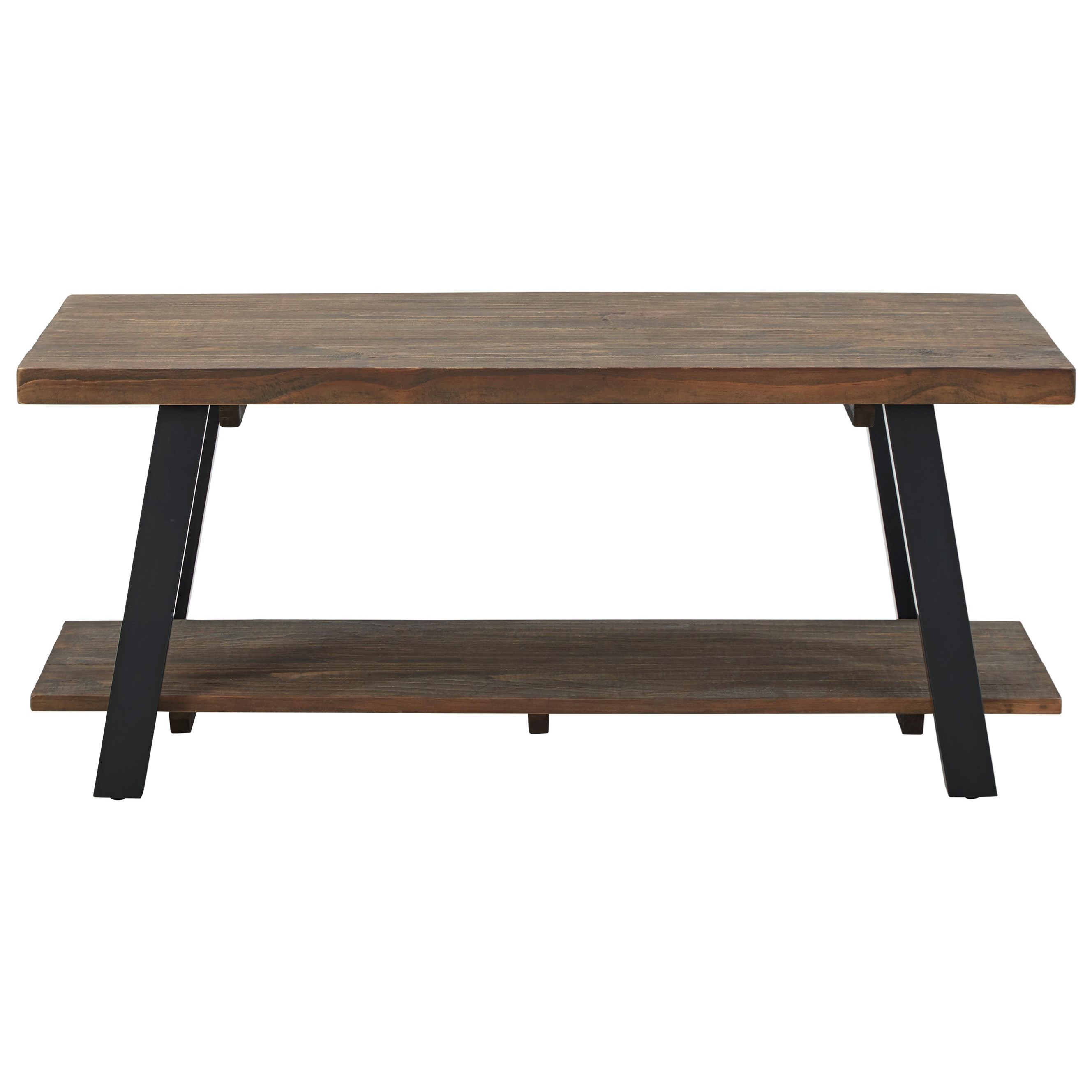 Ashley Signature Design Chanzen Metal Solid Pine Wood Coffee Table With Shelf Rooms And Rest Cocktail Coffee Tables