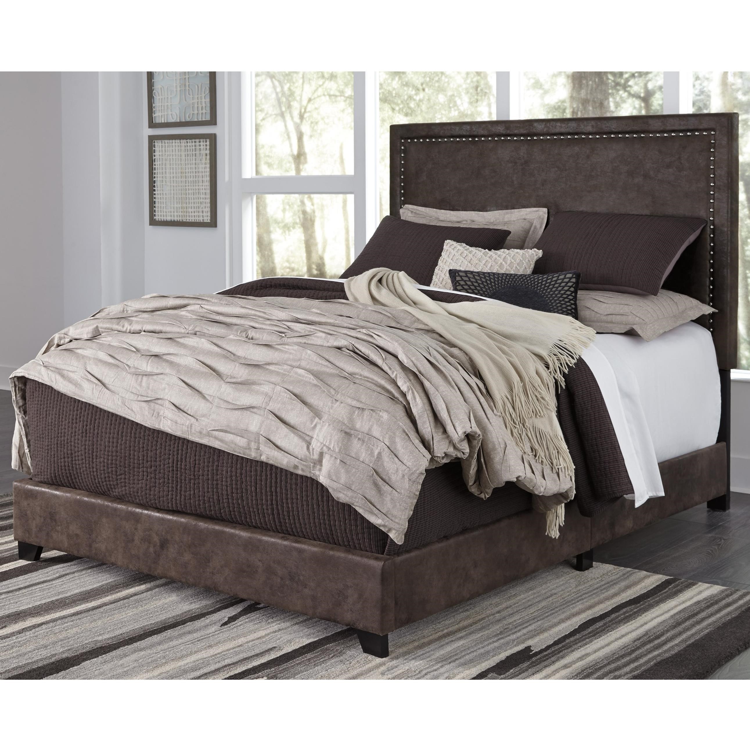 Ashley Furniture Signature Design Dolante B130 281 Queen Upholstered Faux Leather Bed With Goldtone Nailhead Trim Del Sol Furniture Upholstered Beds