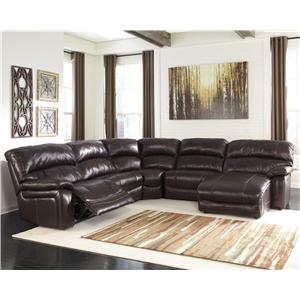 Signature Design by Ashley Damacio - Dark Brown Reclining Sectional with Press Back Chaise