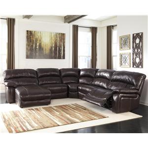 Signature Design by Ashley Damacio - Dark Brown Reclining Sectional with Press Back Chaise