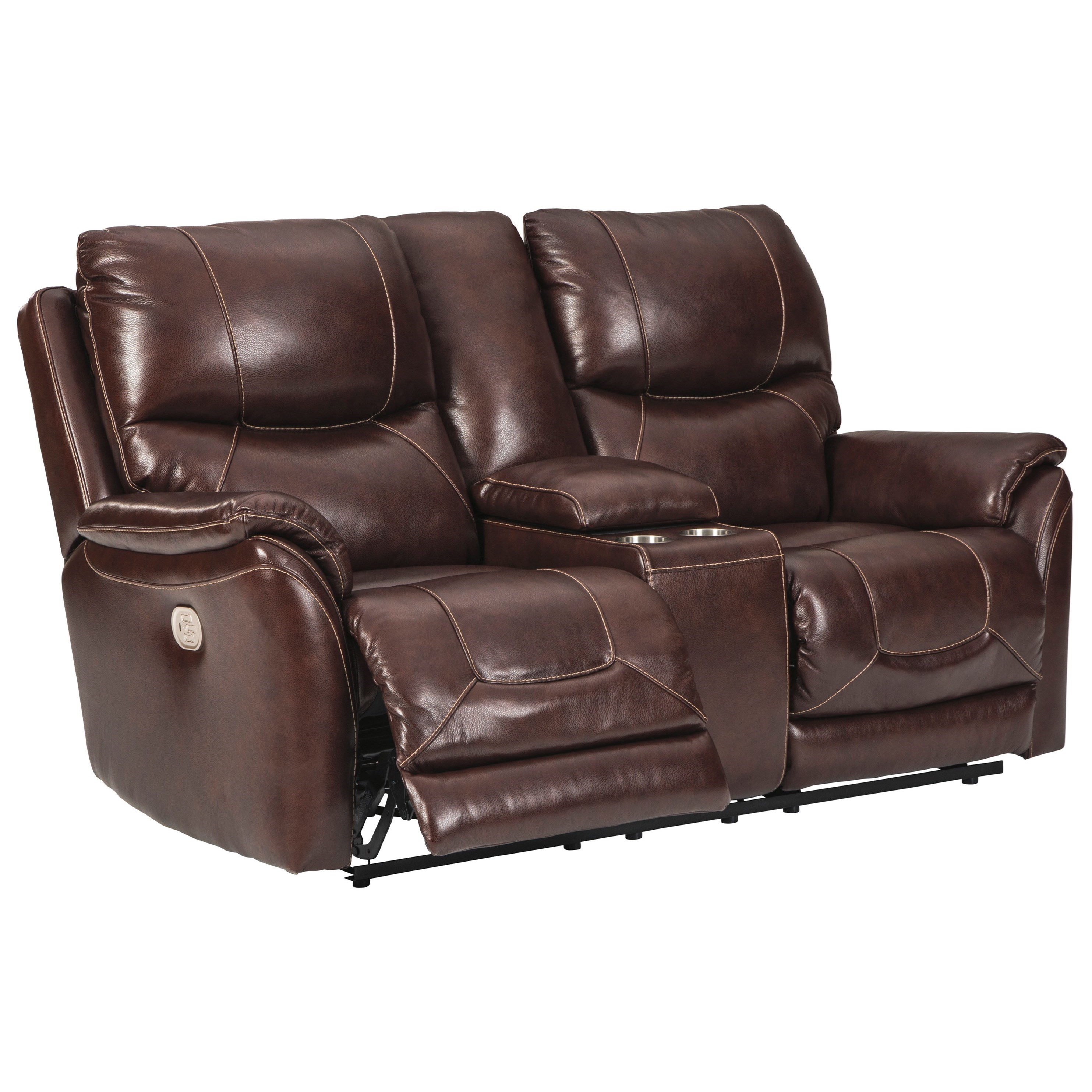Signature Design by Ashley Dellington Power Reclining Loveseat with Console and Power Headrests ...