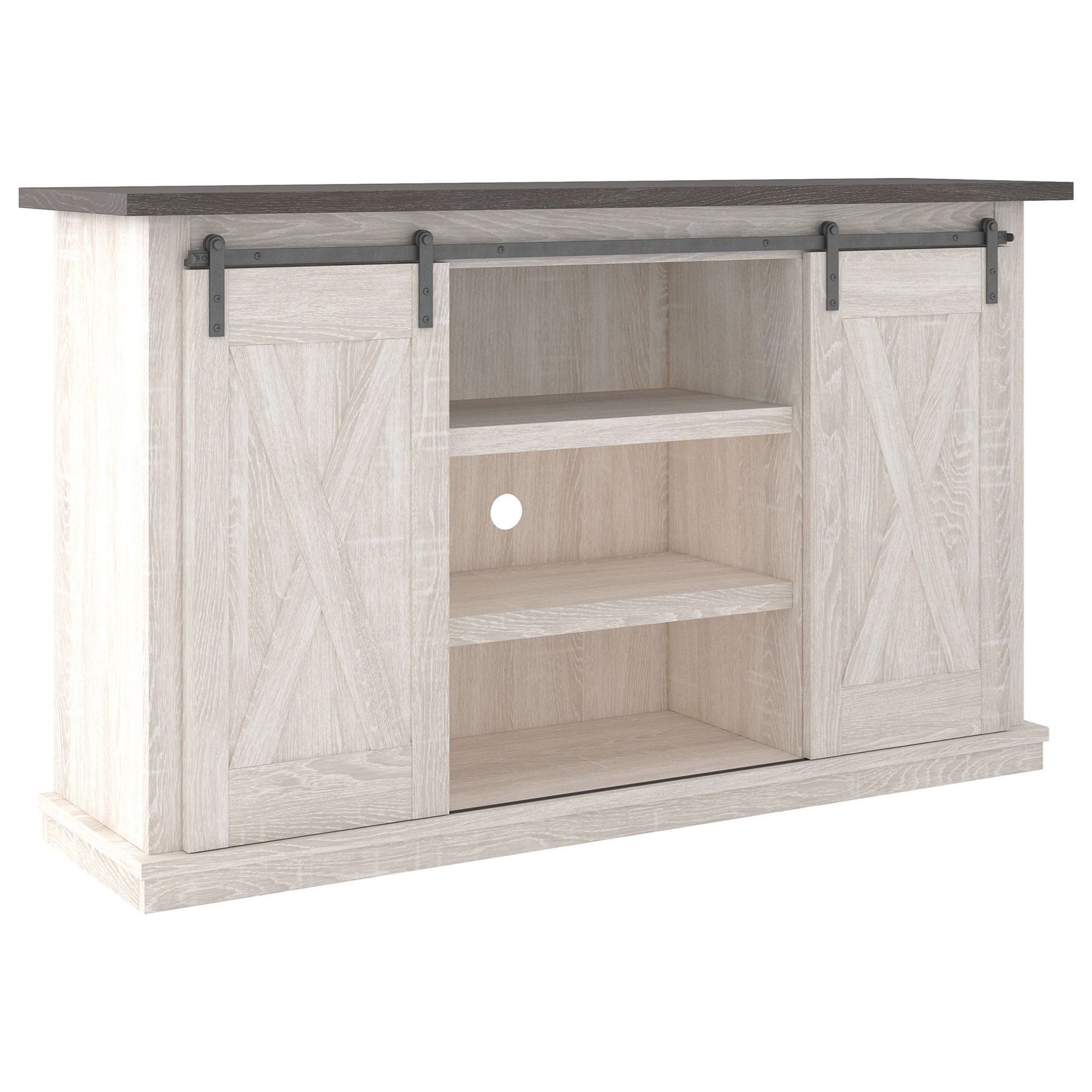 Signature Design by Ashley Dorrinson W287-48 Farmhouse Medium TV Stand with Barn Door Hardware ...