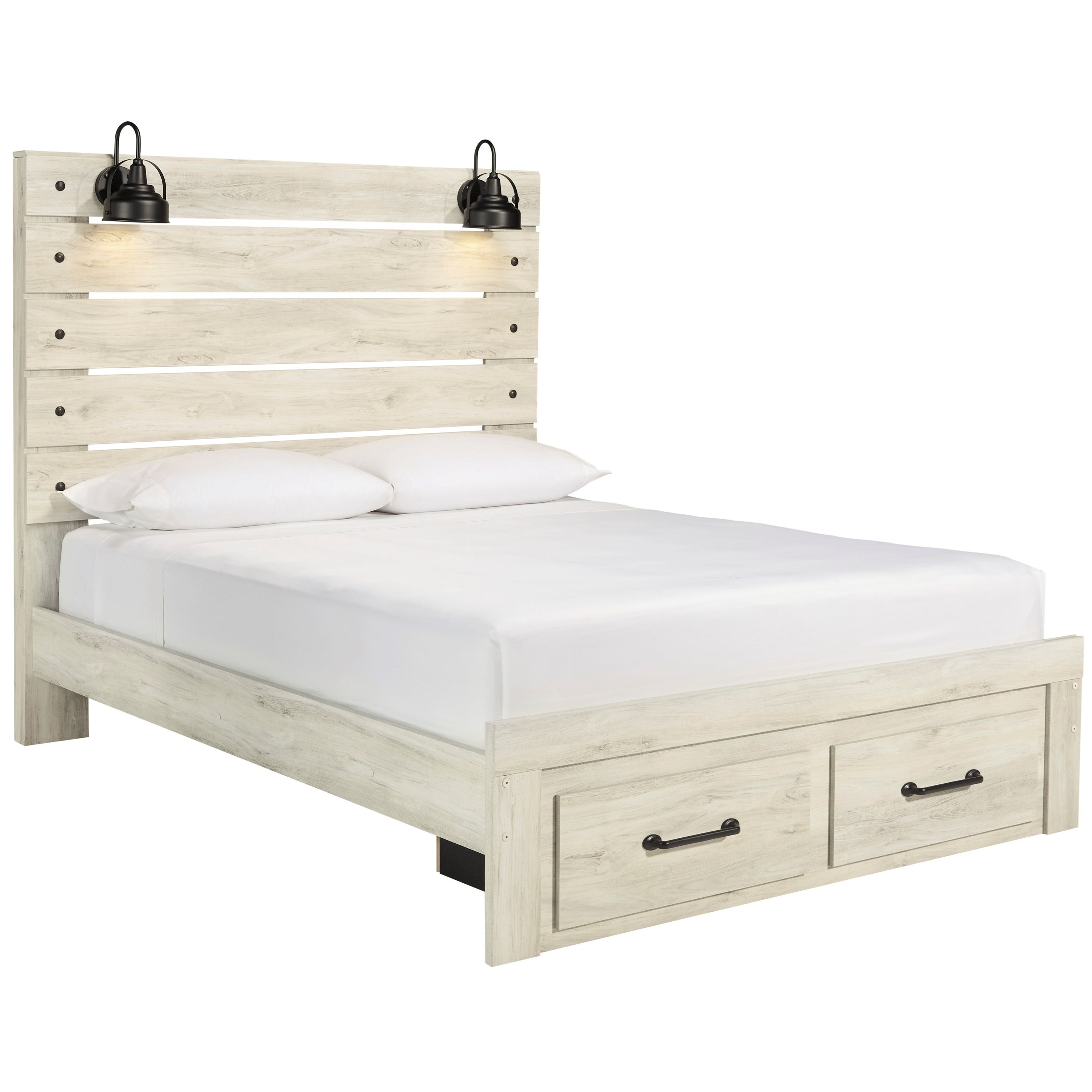 Ashley Furniture Signature Design Cambeck Rustic Queen Panel Bed W Lights Footboard Drawers Del Sol Furniture Platform Beds Low Profile Beds