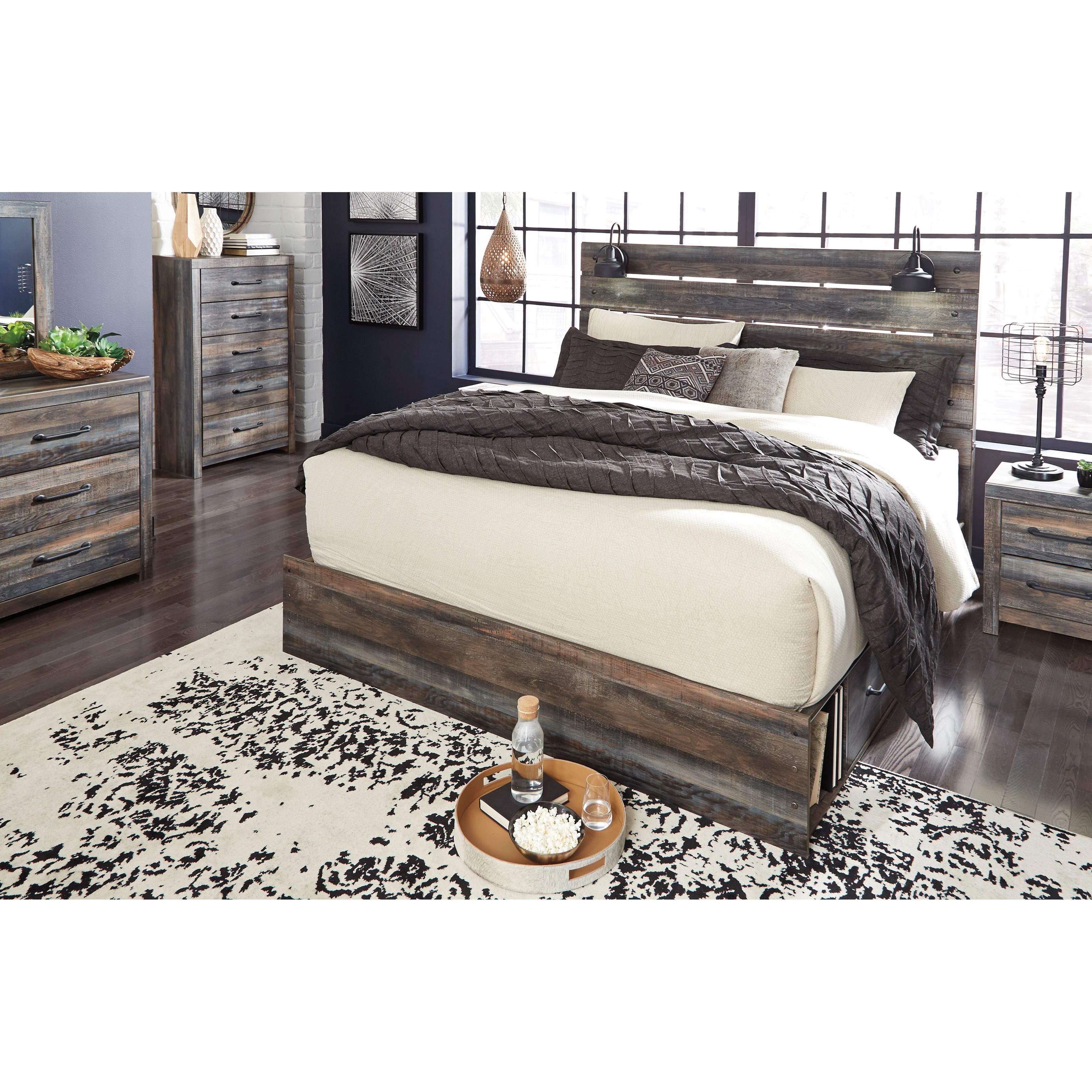 Signature Design by Ashley Drystan Rustic King Storage Bed with 2