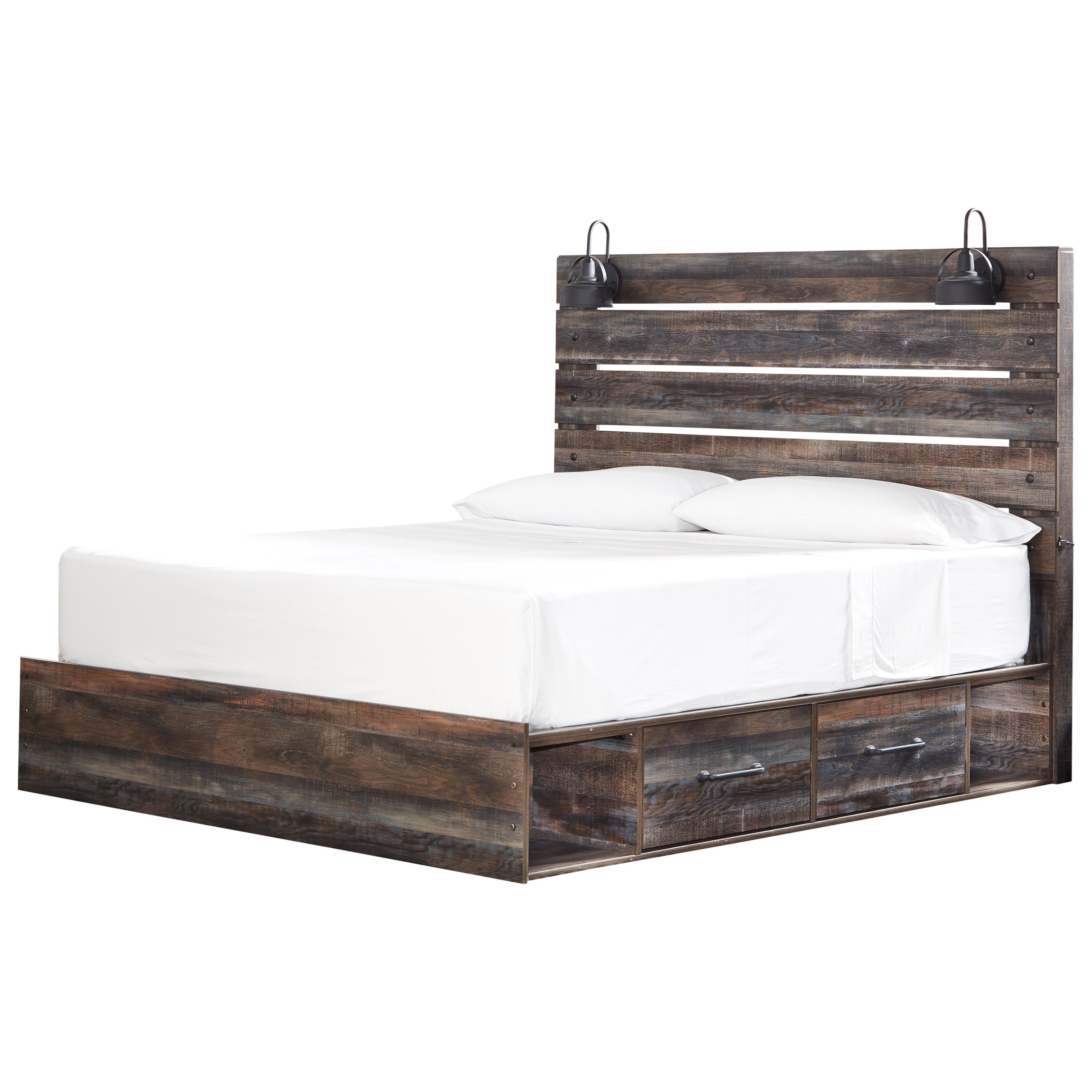 Ashley Signature Design Drystan B211 58 56 2x60 B100 14 Rustic King Storage Bed With 4 Drawers Industrial Lights O Dunk O Bright Furniture Platform Beds Low Profile Beds