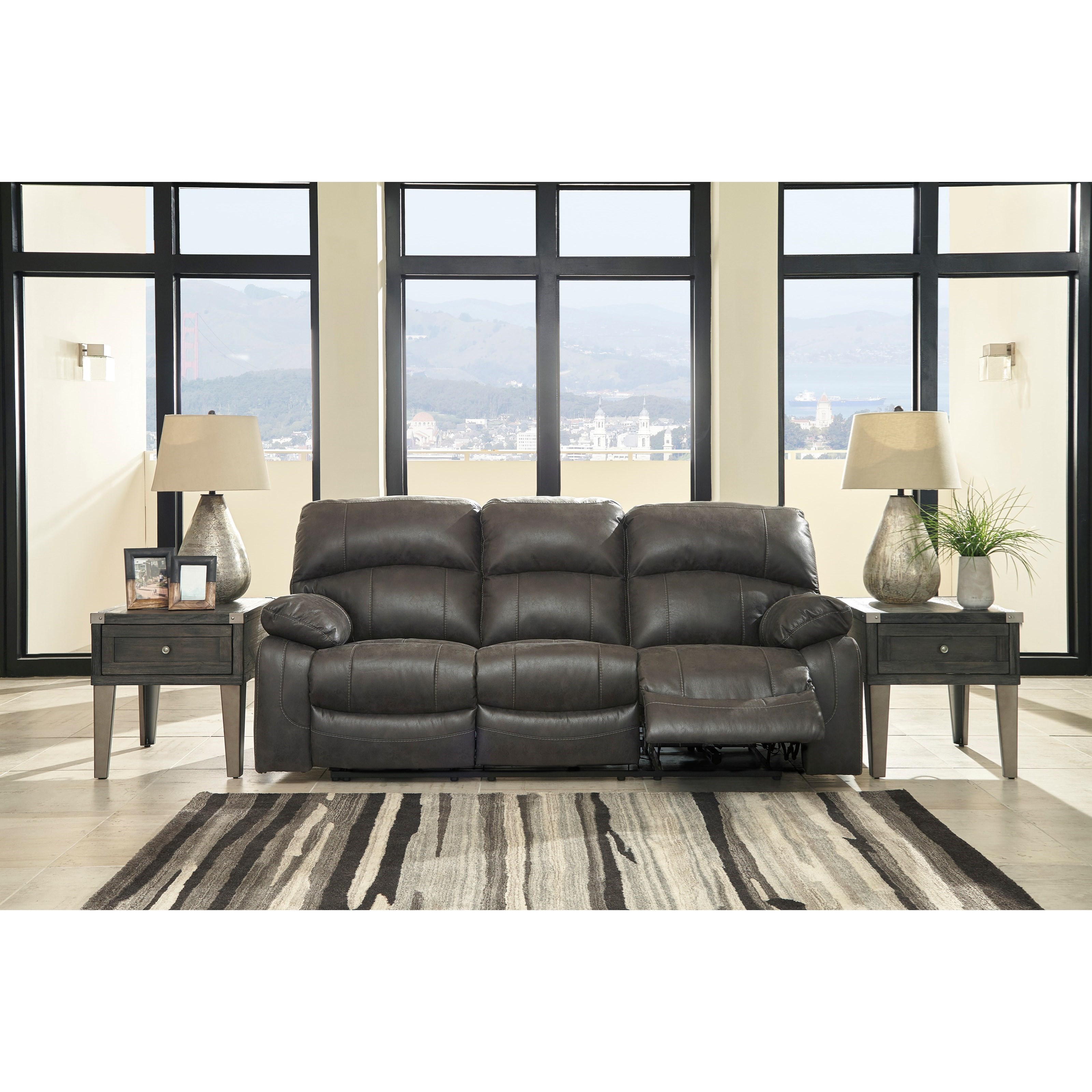 Signature Design by Ashley Dunwell Faux Leather Power Reclining Sofa w/ Adjustable Headrests ...