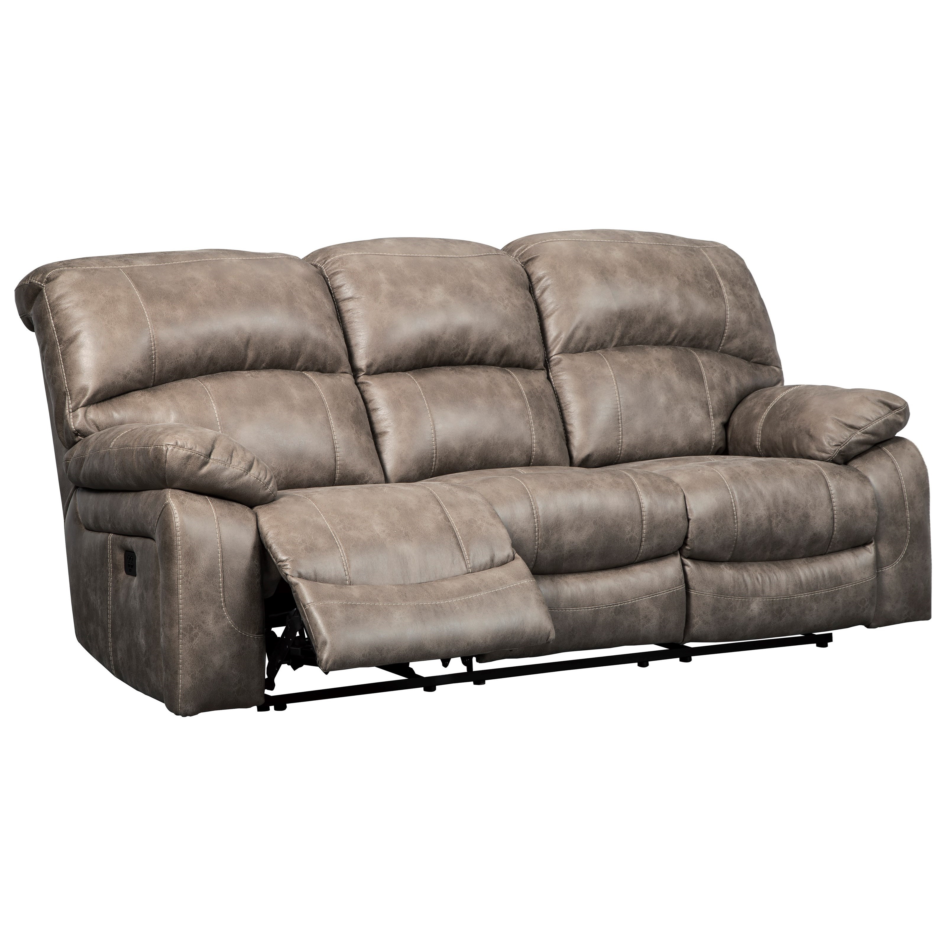 Signature Design by Ashley Dunwell Faux Leather Power Reclining Sofa w/ Adjustable Headrests ...