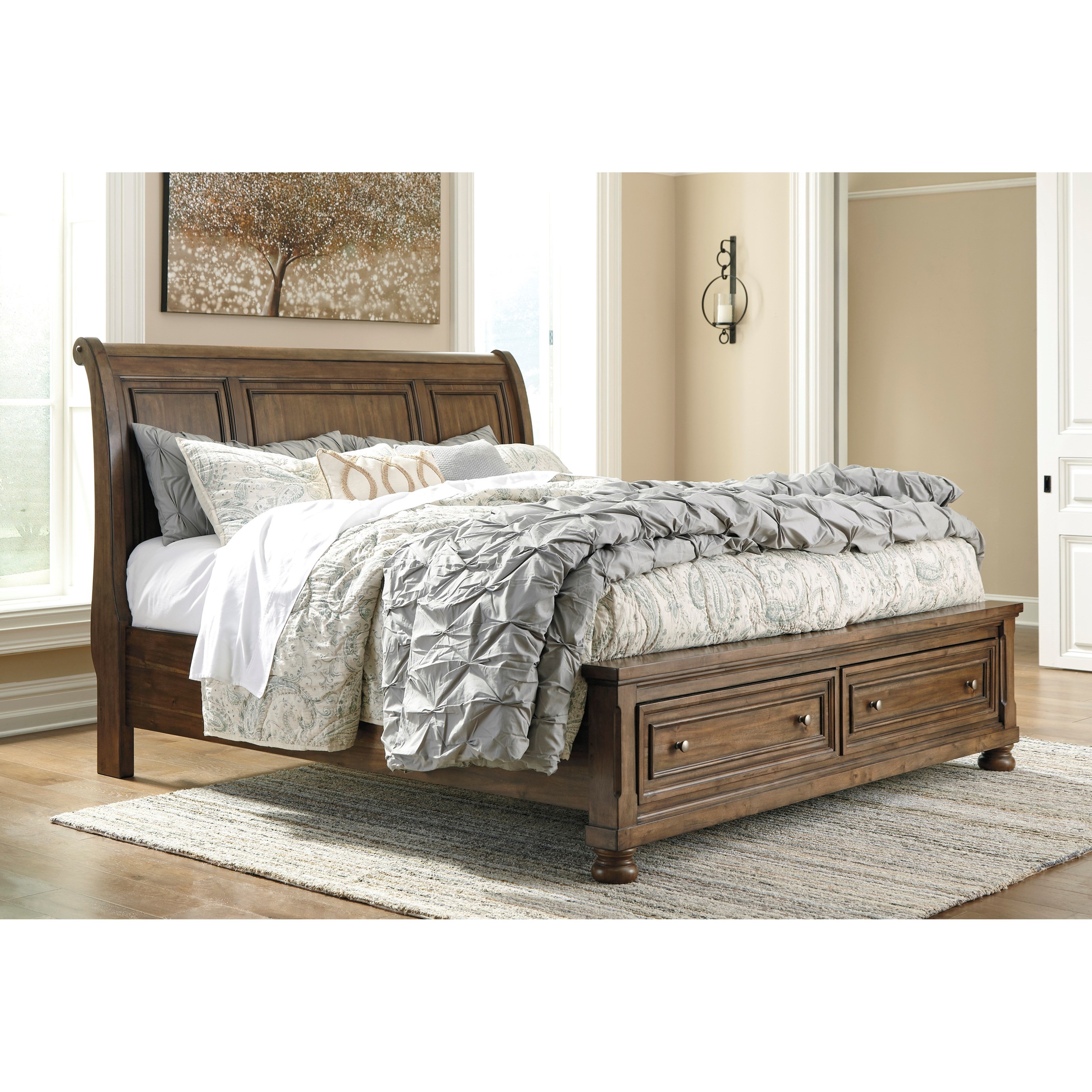 Signature Design by Ashley Flynnter King Sleigh Storage Bed in Burnished Brown Finish | Value ...