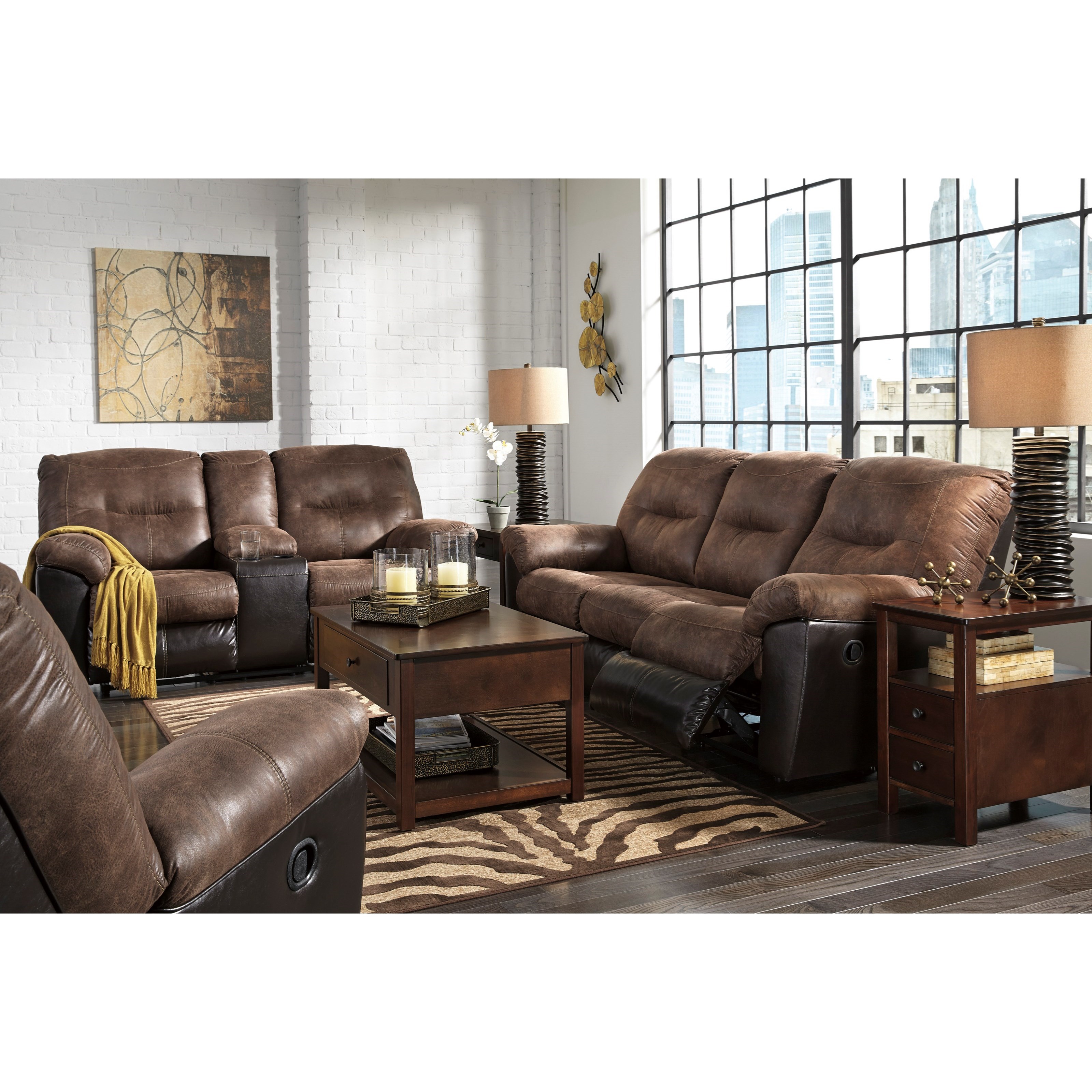 Signature Design by Ashley Follett 6520288 Two-Tone Faux Leather Reclining Sofa | Household ...