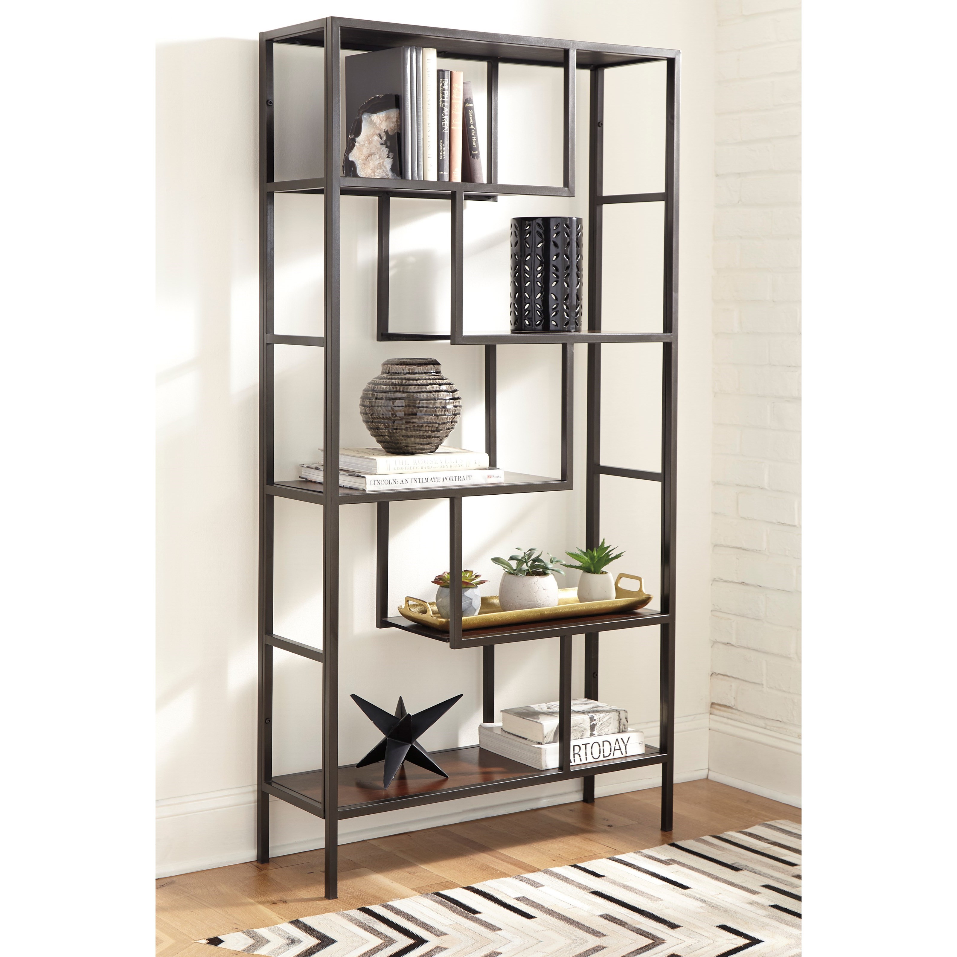 Signature Design by Ashley Frankwell Contemporary Metal/Wood Bookcase | Royal Furniture | Open ...