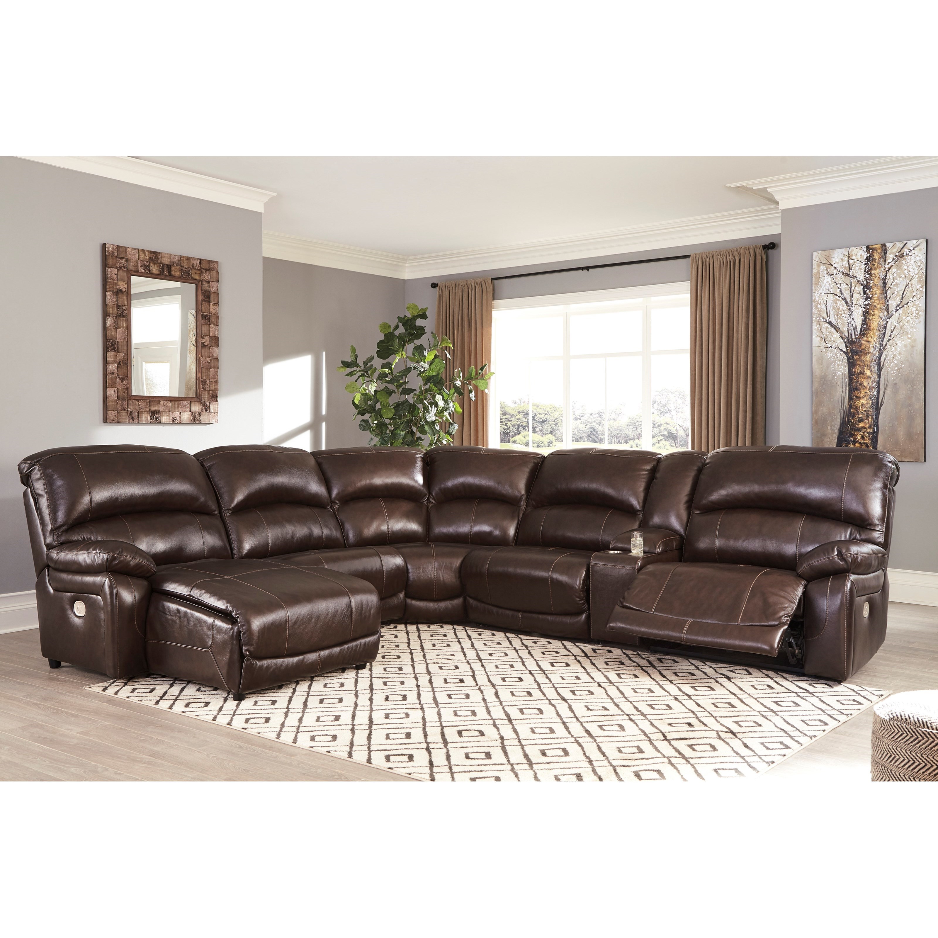 Signature Design by Ashley Hallstrung Leather Match 6-Piece Reclining Sectional with Left Chaise ...