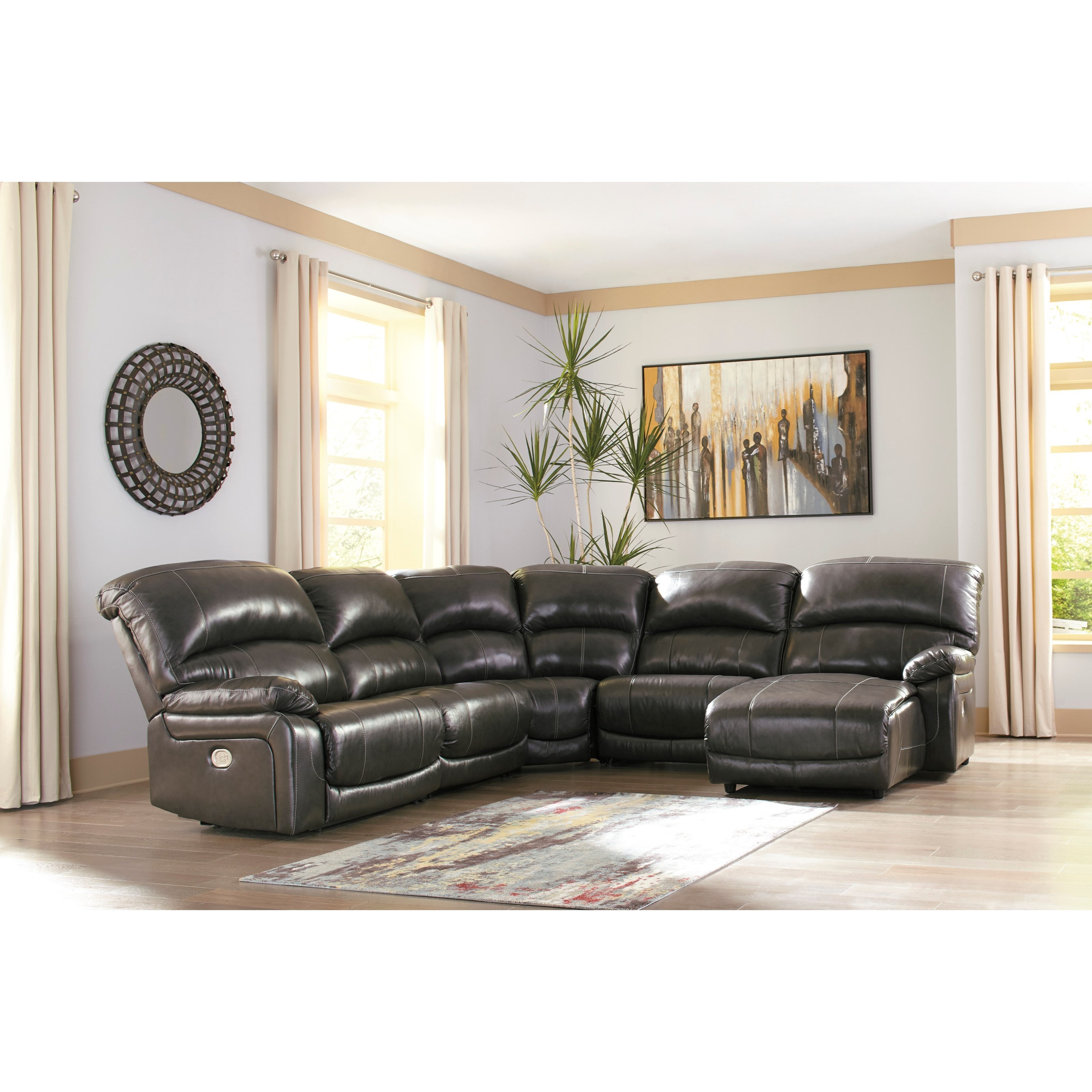 Signature Design by Ashley Hallstrung Leather Match 5-Piece Reclining Sectional with Right ...