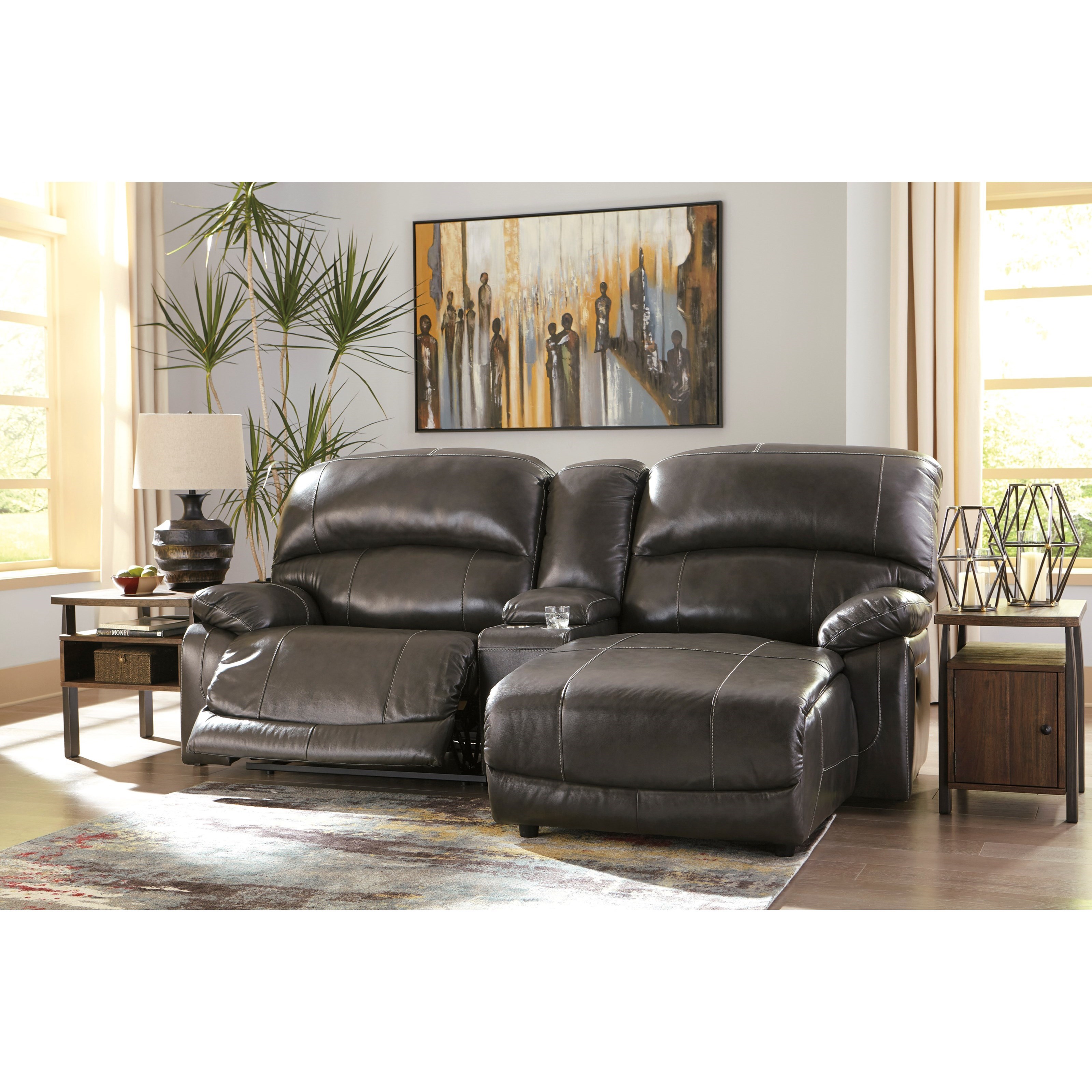Signature Design by Ashley Hallstrung Leather Match 3-Piece Reclining Sectional w/ Right Chaise ...