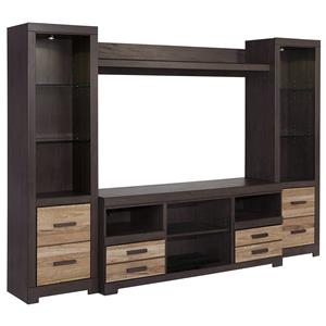 Signature Design by Ashley Harlinton Large TV Stand & 2 Tall Piers w/ Bridge